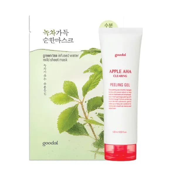 (Gift) 1 Gel Làm Sạch Tế Bào Chết GOODAL APPLE AHA CLEARING PEELING GEL & 1 Mặt Nạ Dưỡng Ẩm, Tái Tạo Da GOODAL GREENTEA INFUSED WATER MILD SHEET MASK