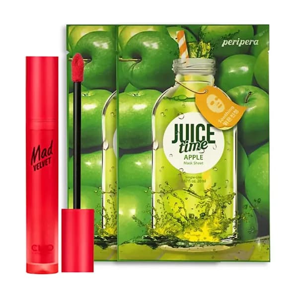 (Gift) Combo 1 Son Thỏi Lì CLIO MELTING MATTE LIPS 04 SUN PEACH 2.3g Và 2 Mặt Nạ Giấy PERIPERA JUICE TIME MASK SHEET APPLE SOOTHING