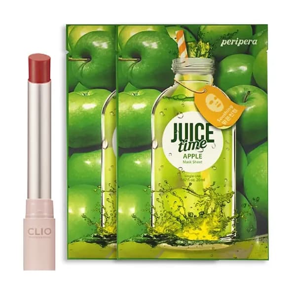 (Gift) Combo 1 Son Thỏi Lì CLIO MELTING MATTE LIPS 06 IN TO BRICK 2.3g Và 2 Mặt Nạ Giấy PERIPERA JUICE TIME MASK SHEET APPLE SOOTHING