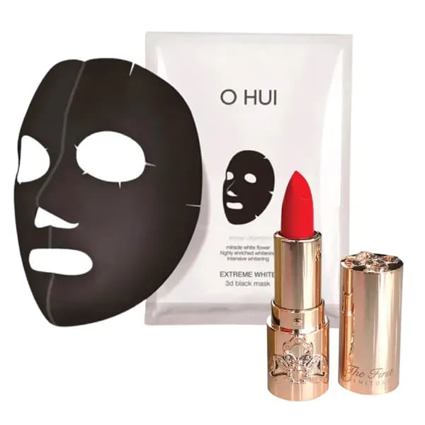 (Gift) Combo Mặt Nạ Làm Sáng da OHUI EXTREME WHITE 3D BLACK MASK & Son Lì OHUI THE FIRST GENITURE LIPSTICK màu đỏ