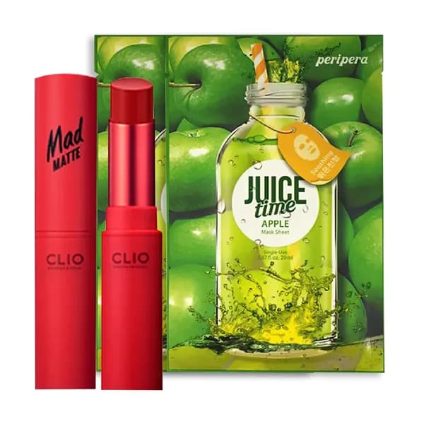 (Gift) Combo 1 Son Thỏi Lì CLIO MAD MATTE LIPS 003 RED SUPREME 2.3g Và 2 Mặt Nạ Giấy PERIPERA JUICE TIME MASK SHEET APPLE SOOTHING