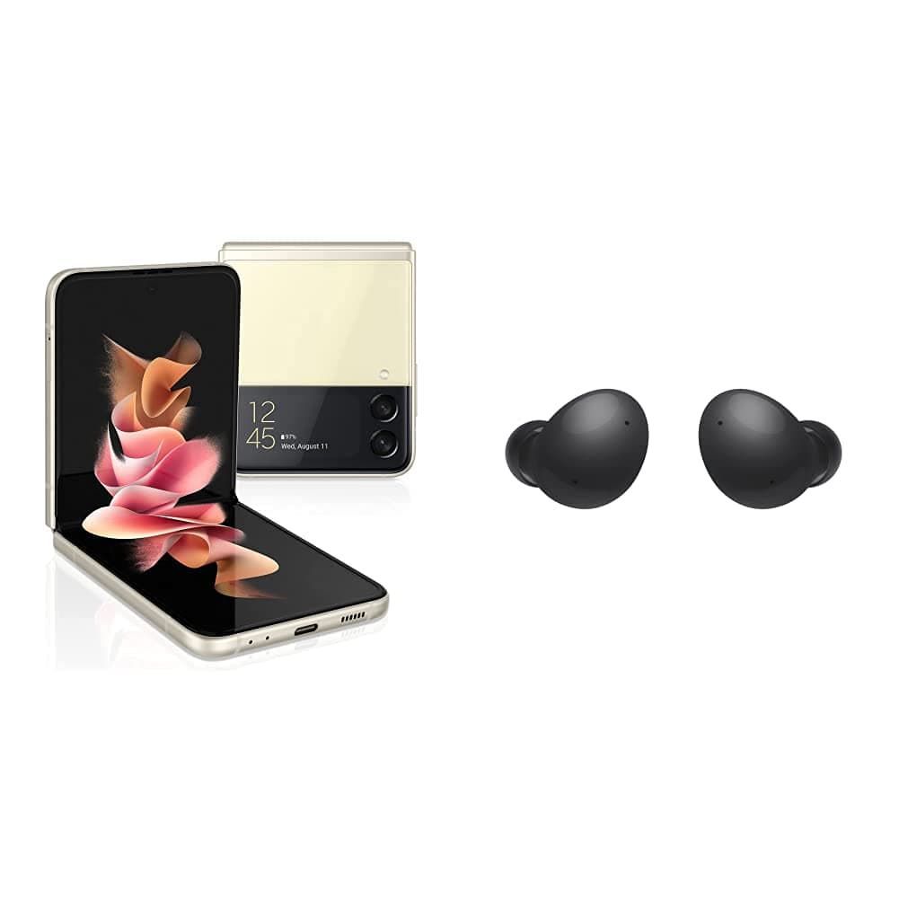SAMSUNG Galaxy Z Flip 3 5G Factory Unlocked Android Cell Phone Flex Mode, Intuitive Camera Compact 128GB, Cream + Galaxy Buds 2 True Wireless Earbu...