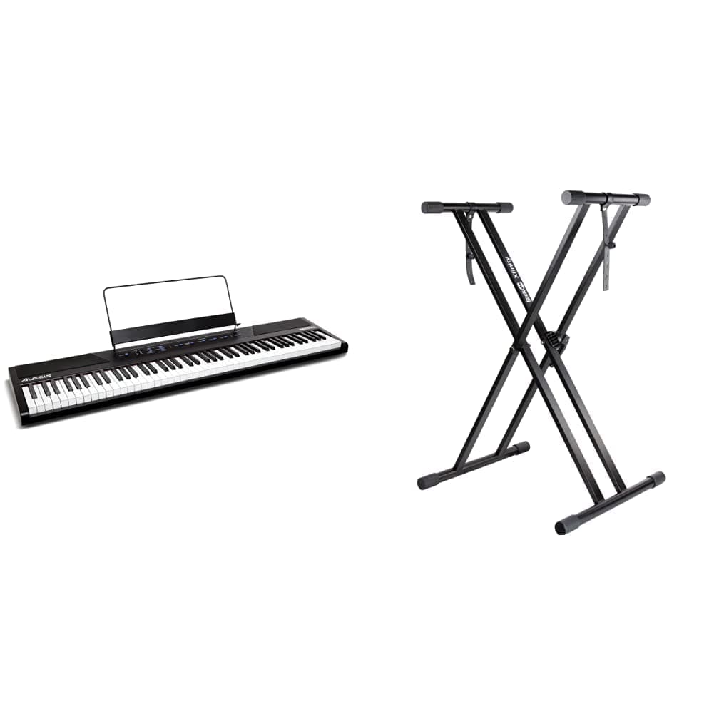 Alesis Recital | 88 Key Beginner Digital Piano/Keyboard with Full Size Keys & RockJam Xfinity Heavy-Duty, Double-X, Pre-Assembled, Infinitely Adjus...