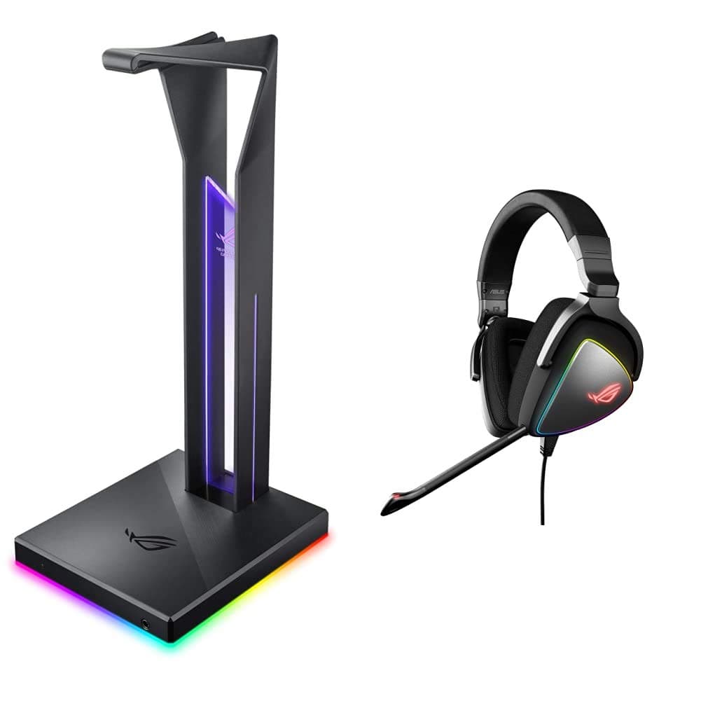 Asus Rog Throne Qi Over Ear Gaming Headset Stand, Black & ASUS ROG Delta Gaming Headset, Black