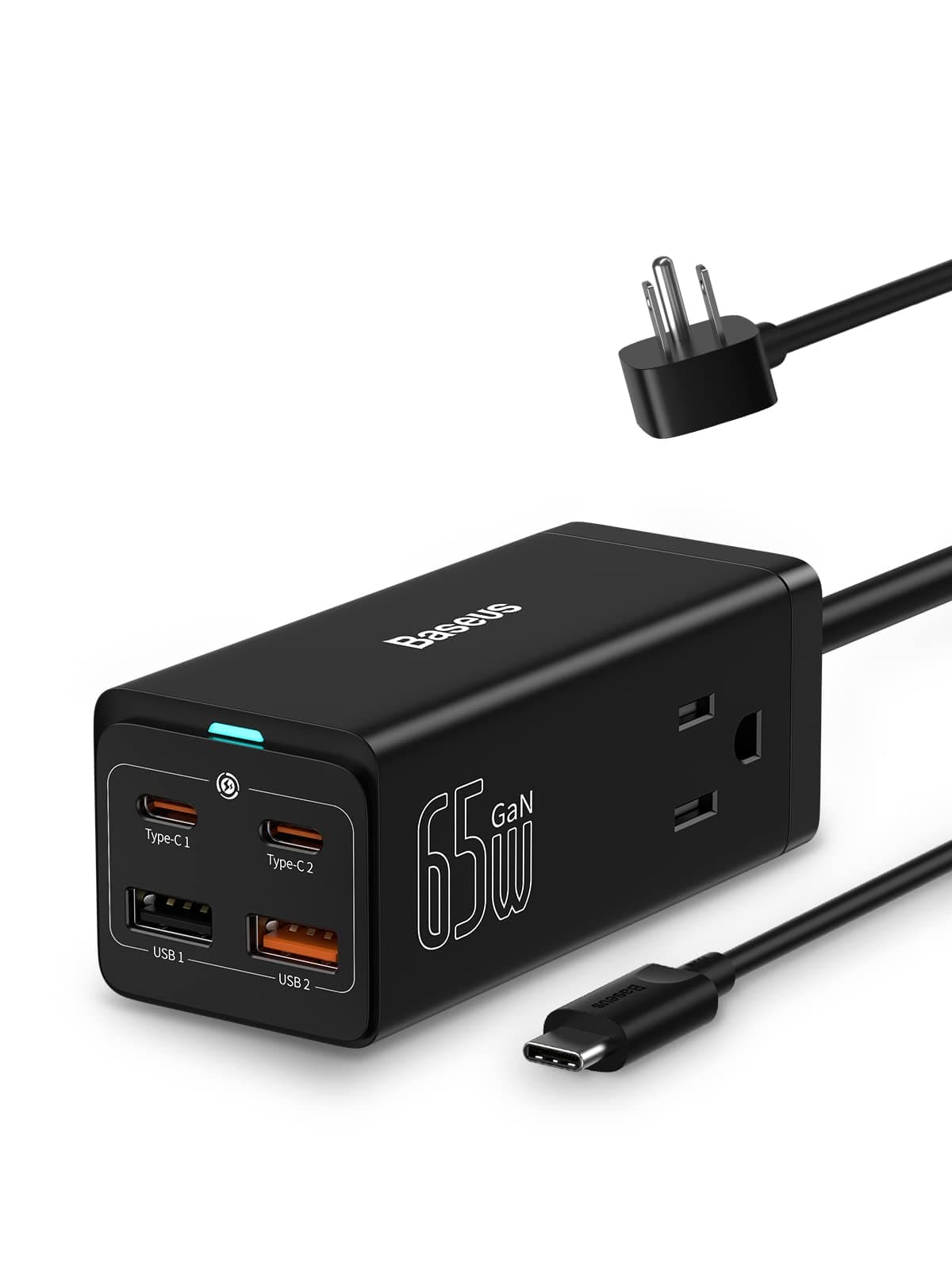 USB C Charger Baseus 65W GaN3 USB C Charging Station with 2 Outlets Extender &3 Fast Charging Ports, USB C Wall Charger Compatible with MacBook Lap...