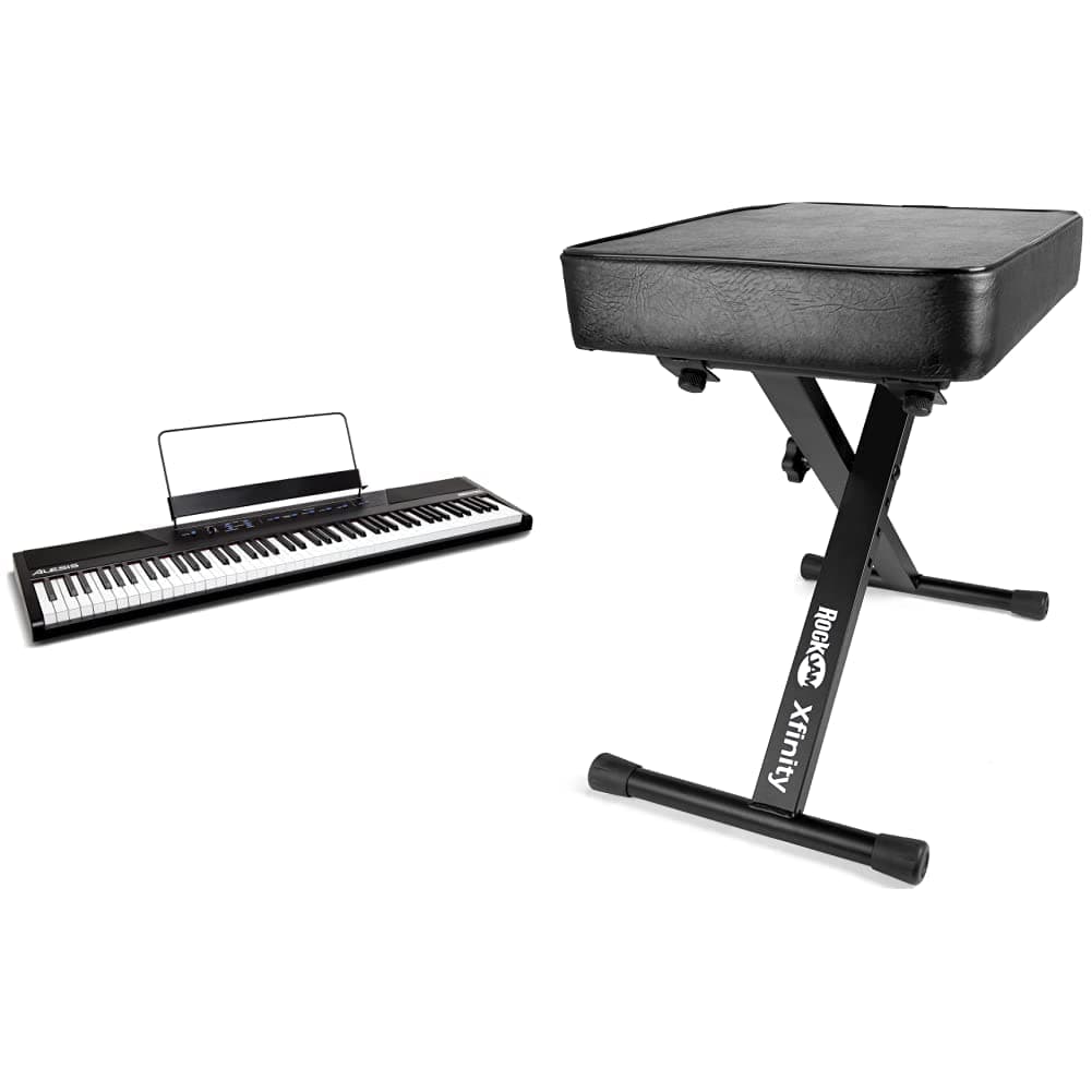 Alesis Recital | 88 Key Beginner Digital Piano/Keyboard with Full Size Semi Weighted Keys & RockJam KB100 Adjustable Padded Keyboard Bench, X-Style...