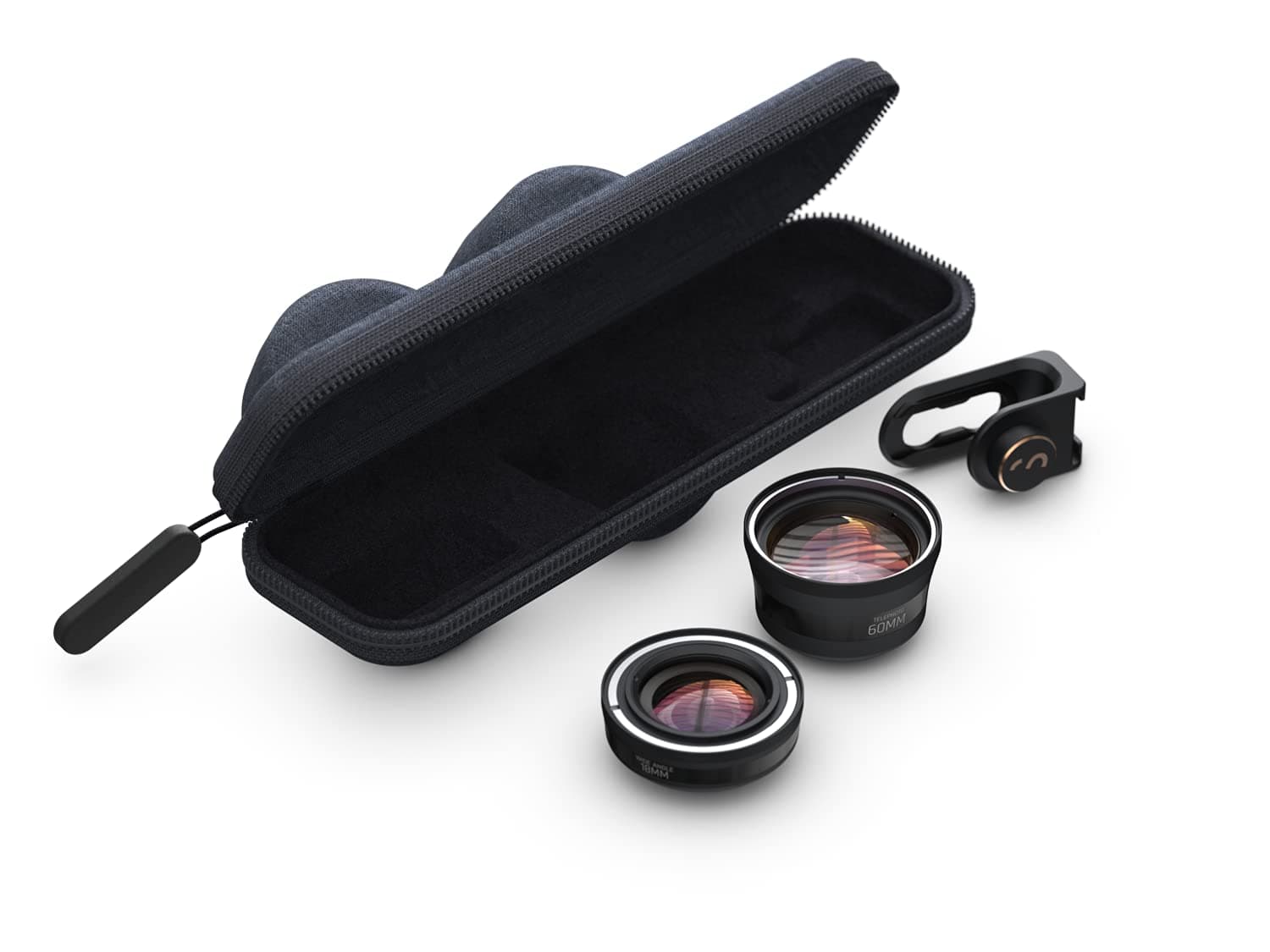 ShiftCam Photography ProLens Kit for iPhone and Android - 60mm Telephoto Lens, 18mm Wide-Angle Lens, Universal Mount and Travel Pouch