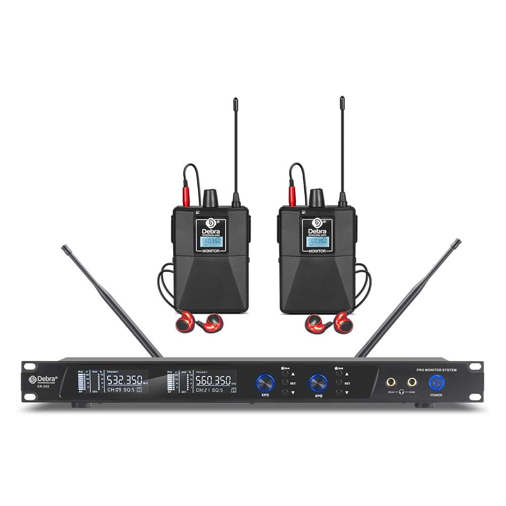 D Debra Audio PRO ER-202 UHF Dual Channel Wireless in Ear Monitor System with Monitoring Type for Stage, Recording Studio, Musicians, Monitoring (2...