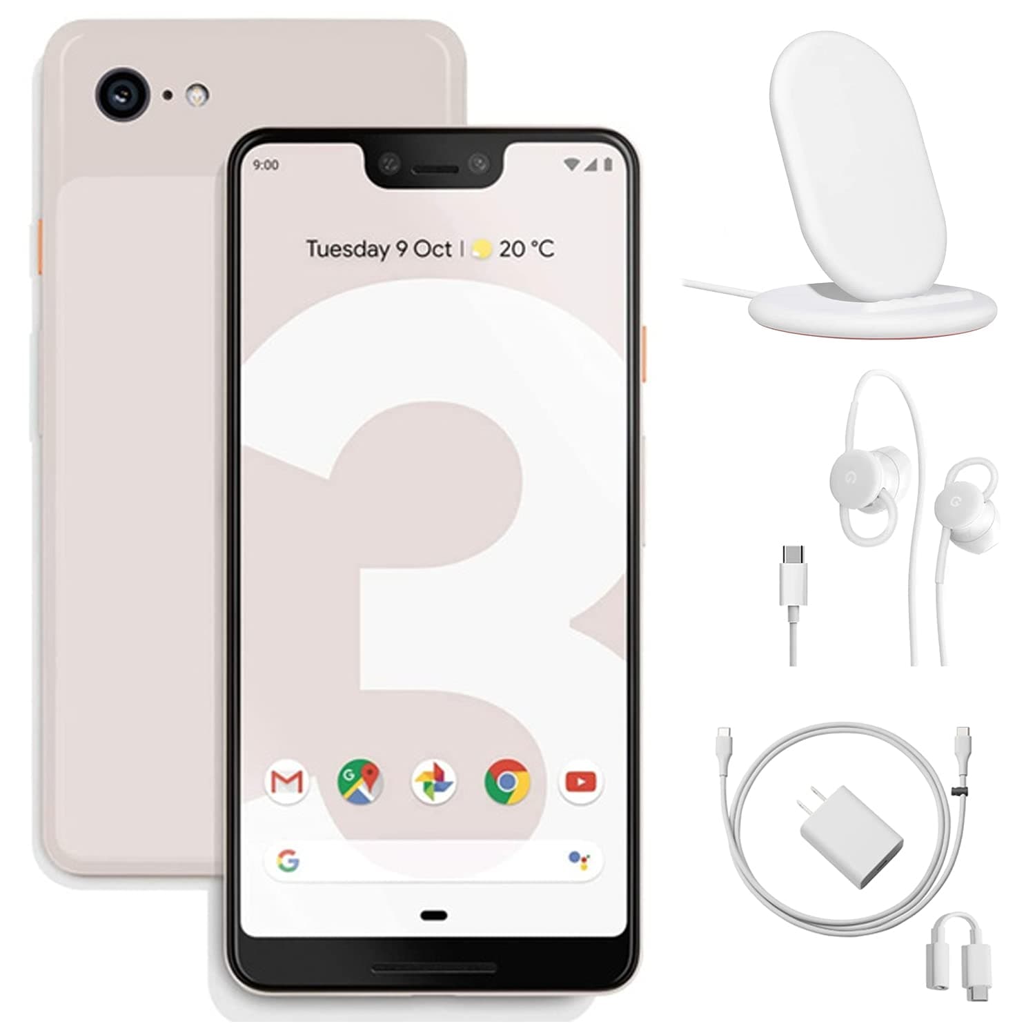 Google - Pixel 3 64GB Memory Cell Phone (Unlocked), Not Pink, w/Charging Stand, Wired Earbuds and Google Charger - Bundle Set