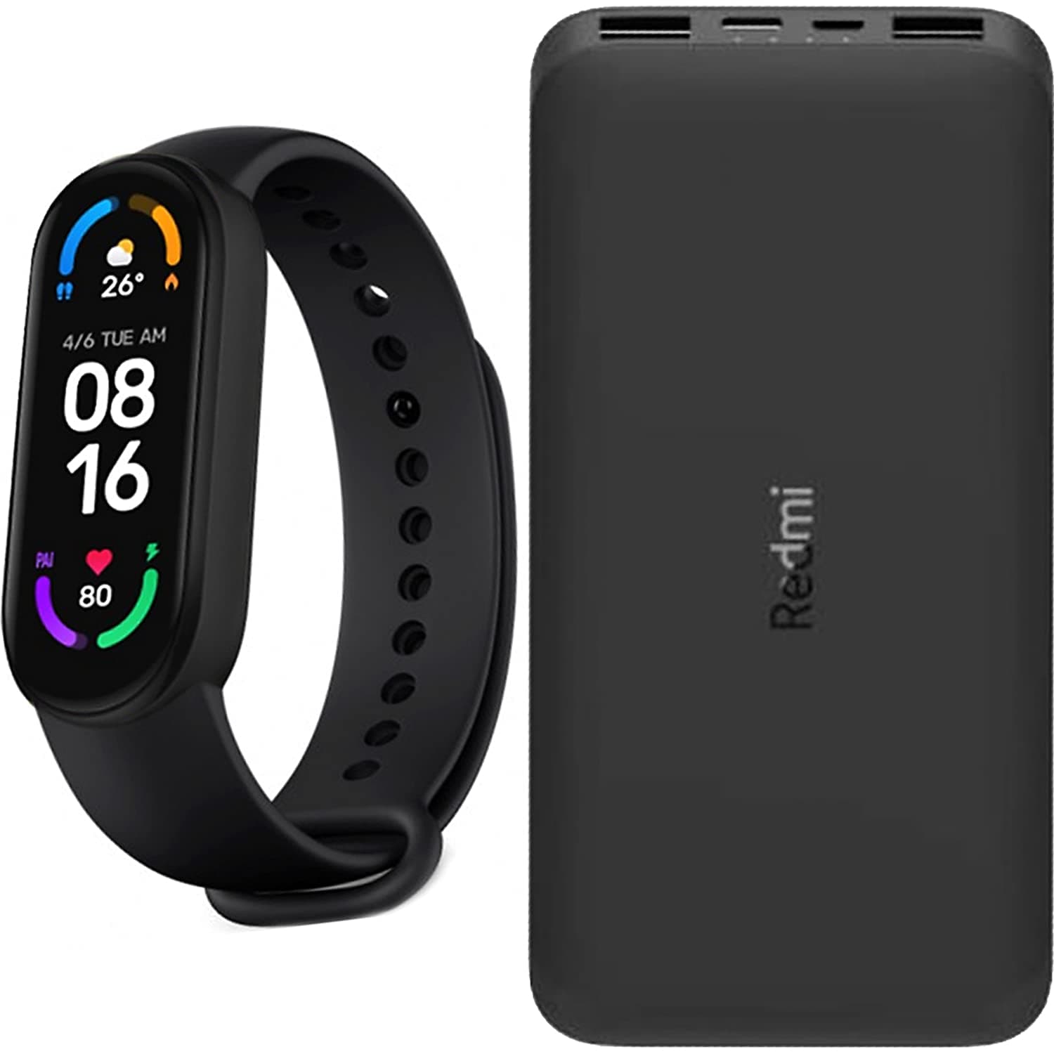 Xiaomi Mi Band 6 Smart Watch Bundled with Mi 10,000 mAh Portable Phone Charger, 3.7V Dual 2.6A Rapid Charging, USB-C Input, Giftable Travel Accesso...