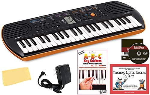 Casio SA-76 Mini Keyboard Bundle with Power Supply, Removeable Stickers, Instructional Book, Austin Bazaar Instructional DVD, and Polishing Cloth