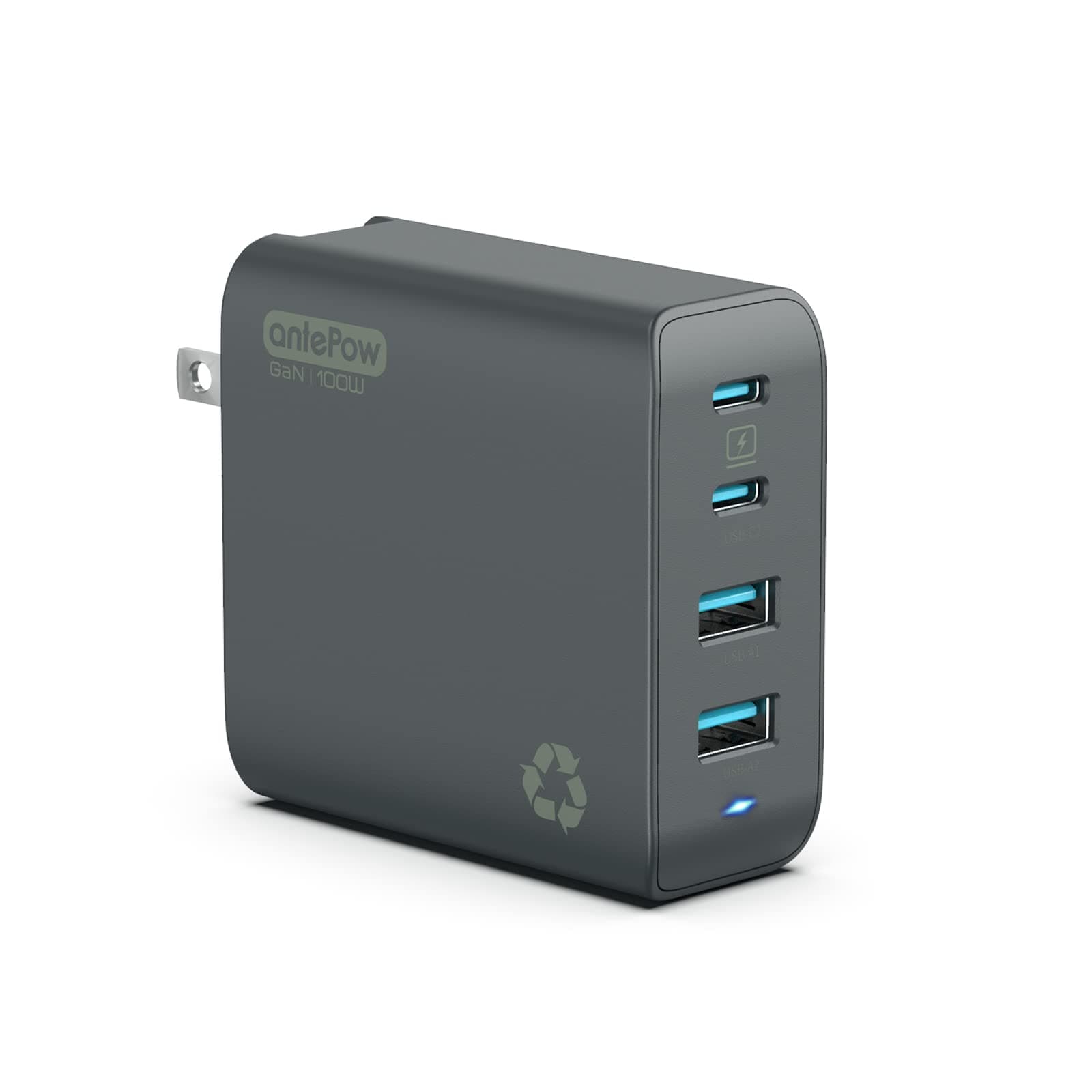 Biodegradable 100W USB C GaN Charger, antePow 4-Port Type C Wall Charger, PD3.0/PPS Fast Charger Compatible with MacBook Pro/Air, Laptops, iPhone, ...