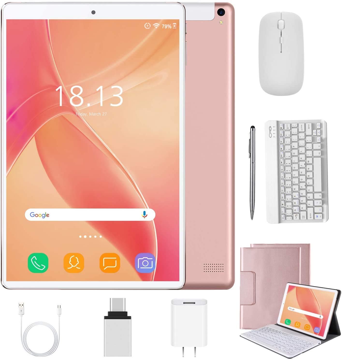 Combo Máy tính bảng Duoduogo 2 trong 1 - Màu hồng - 10 inch 128GB - Bàn phím Bluetooth không dây - Bút cảm ứng - Chuột không dây
