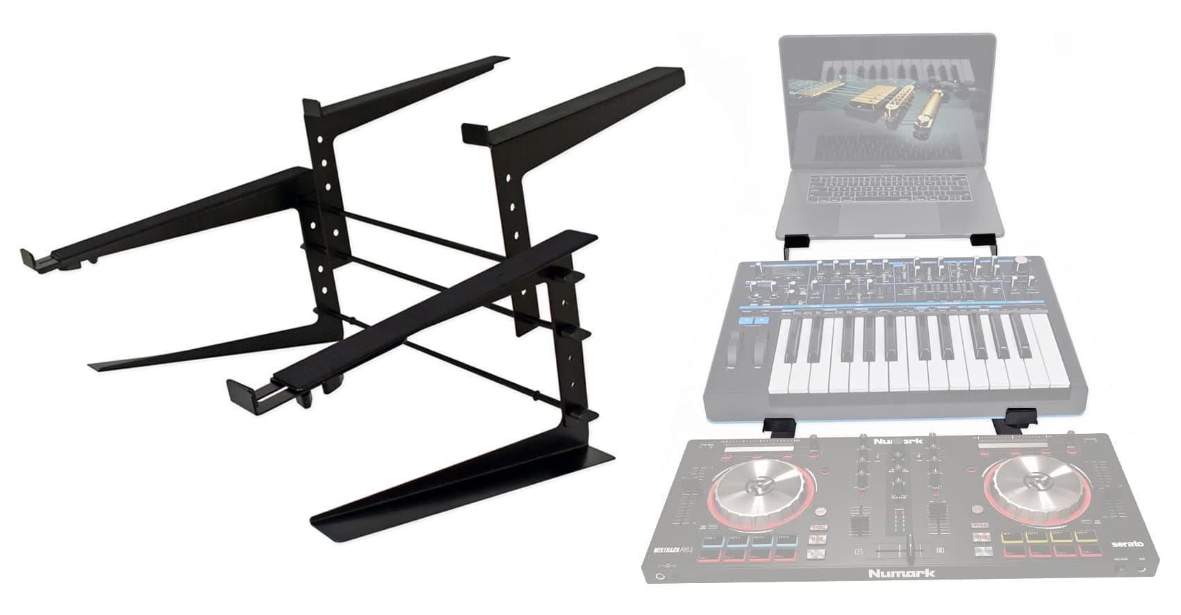 Rockville Adjustable Dual Shelf DJ Controller Midi Keyboard Laptop Stand (Rock2d2)