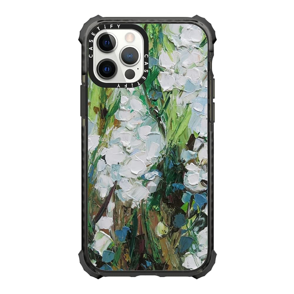 CASETiFY Ultra Impact Case for iPhone 12 / iPhone 12 Pro - Wild Squill Flowers - Clear Black