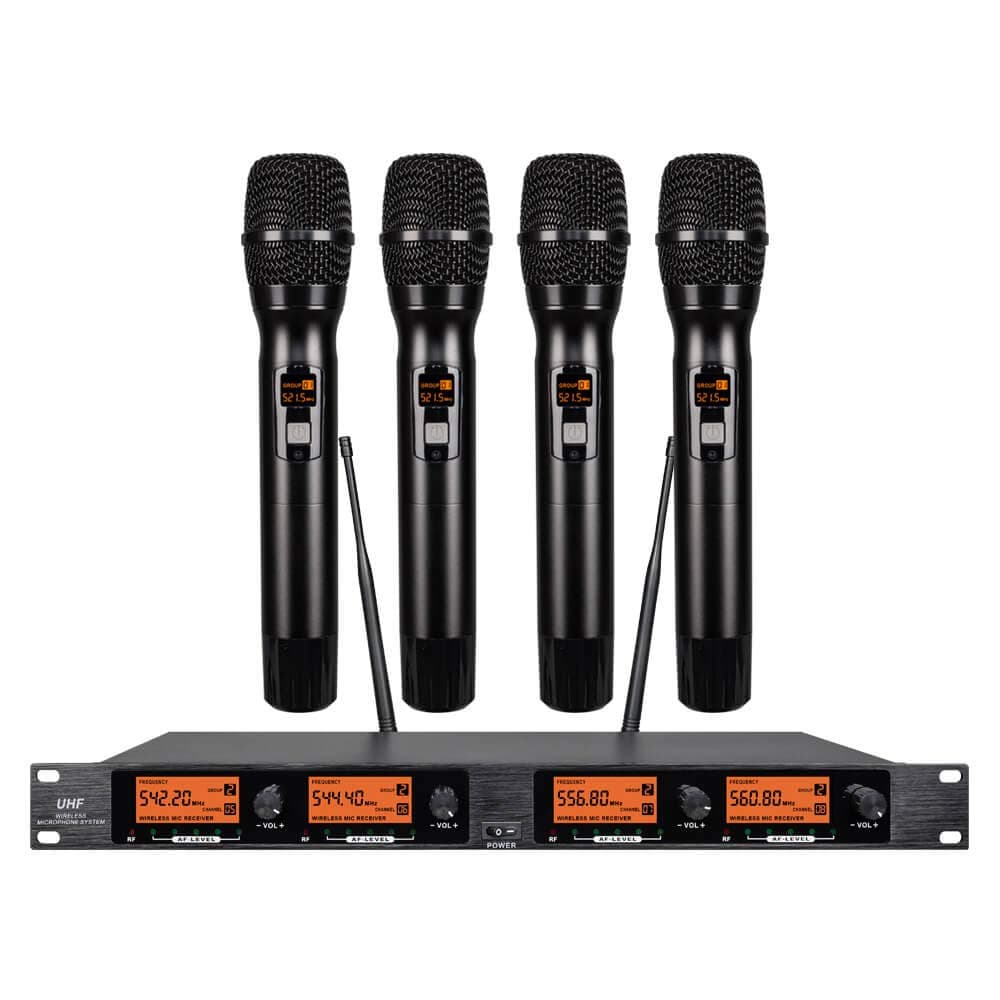 Wireless Microphone System UHF 4 Channel Microphones 4 Handheld Mic Whole Metal Karaoke DJ Mic Karaoke System Church Classroom Speaking Conference ...