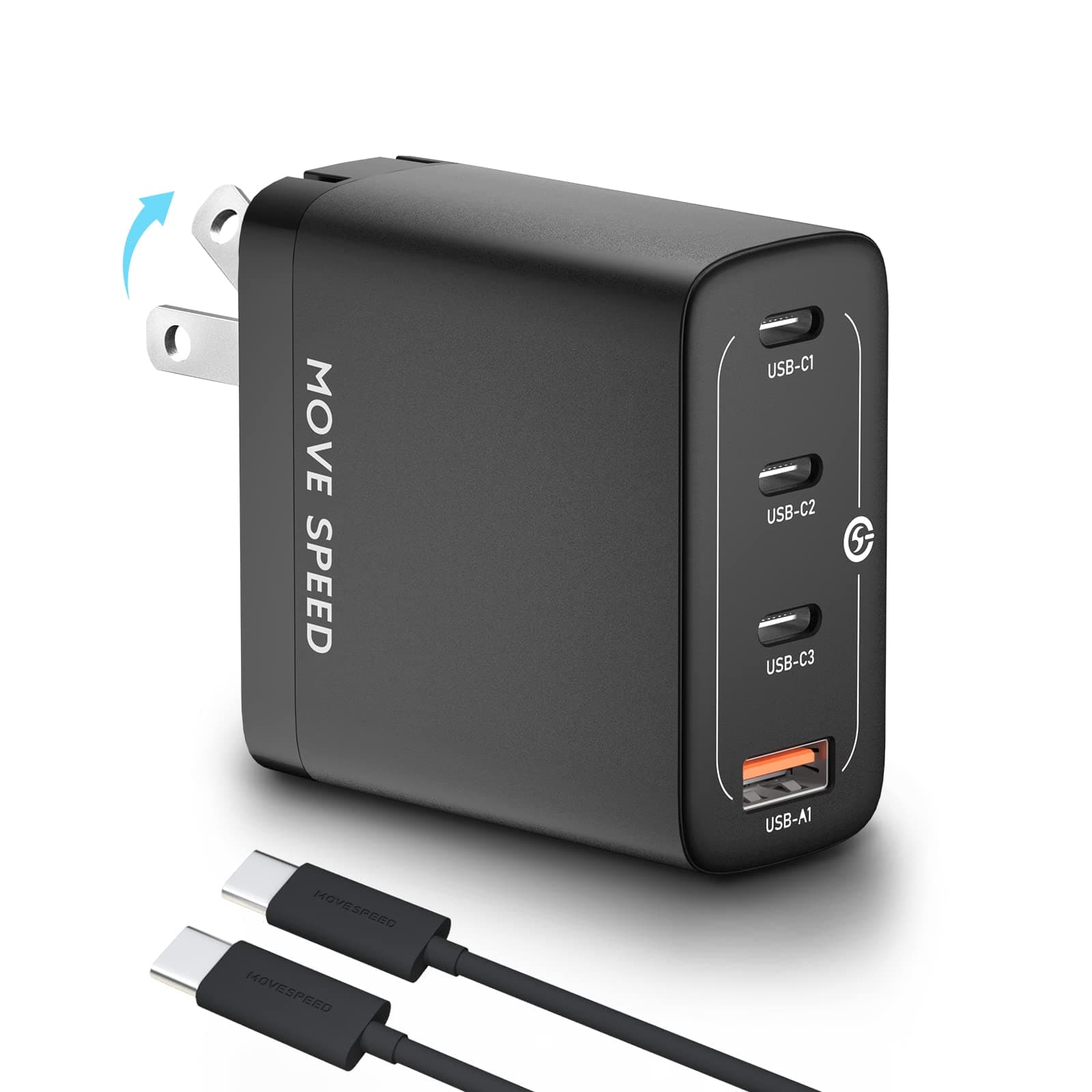 100W USB C Charger, MOVESPEED 4-Port GaN PD Wall Charger Block, Foldable Fast Power Adapter, Type C Charging Station for Laptops, MacBook Pro, iPho...