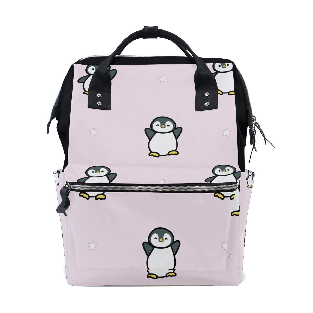 Pink Cute Penguin Backpack Diaper Bag Tote for Mom Women Baby Nappy Bag Travel Backpack Large School Laptop Hiking Bag