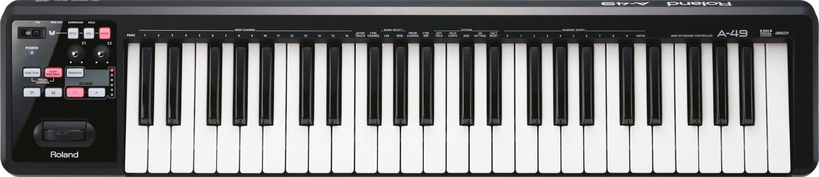 Roland A-49 Lightweight 49-Key MIDI Keyboard Controller, Black