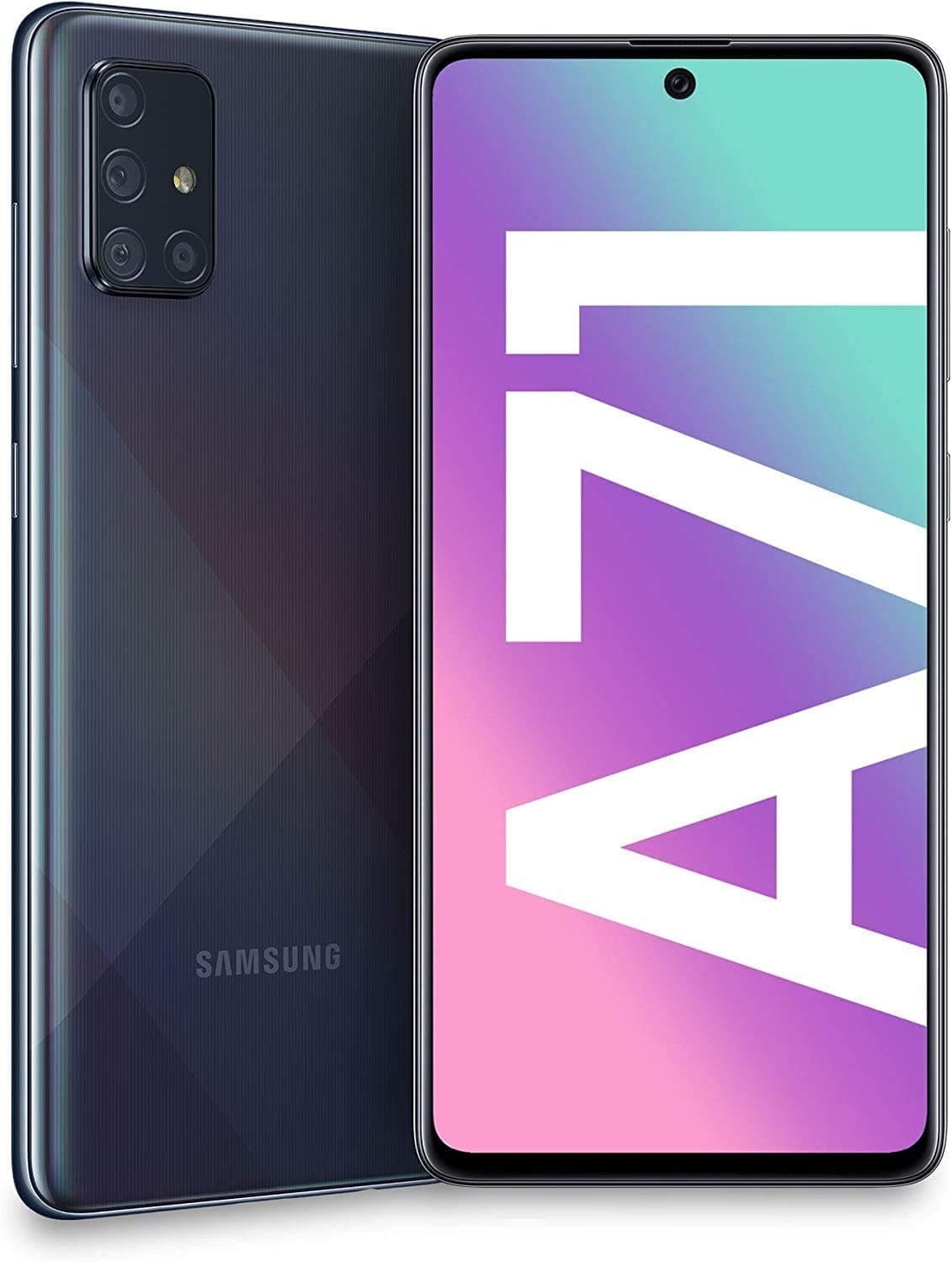Samsung Galaxy A71 A715F/DS, 4G LTE, International Version (No US Warranty), 128GB, 6GB, Prism Crush Black - GSM Unlocked - 64GB SD + Case Bundle