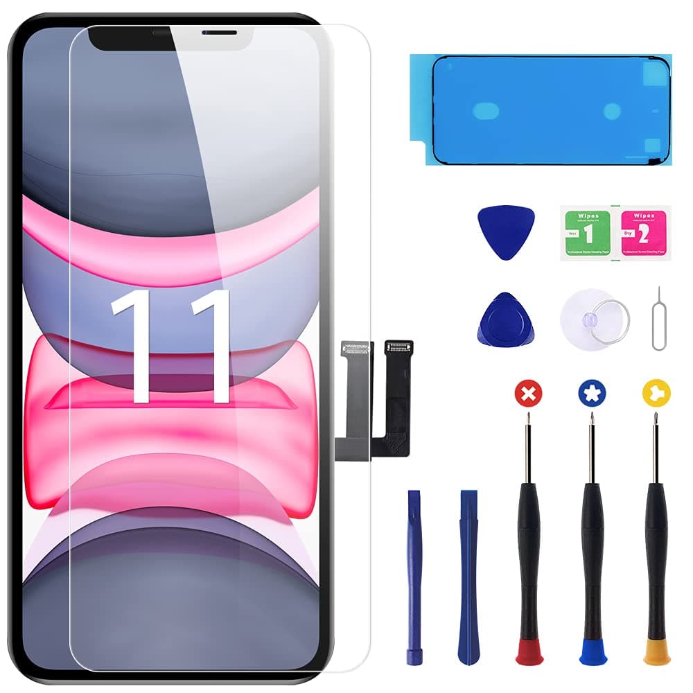 for iPhone 11 Screen Replacement 6.1 inch 3D Touch Screen LCD Display Digitizer Frame Assembly Repair Tools Kits for A2111, A2223, A2221 with Scree...