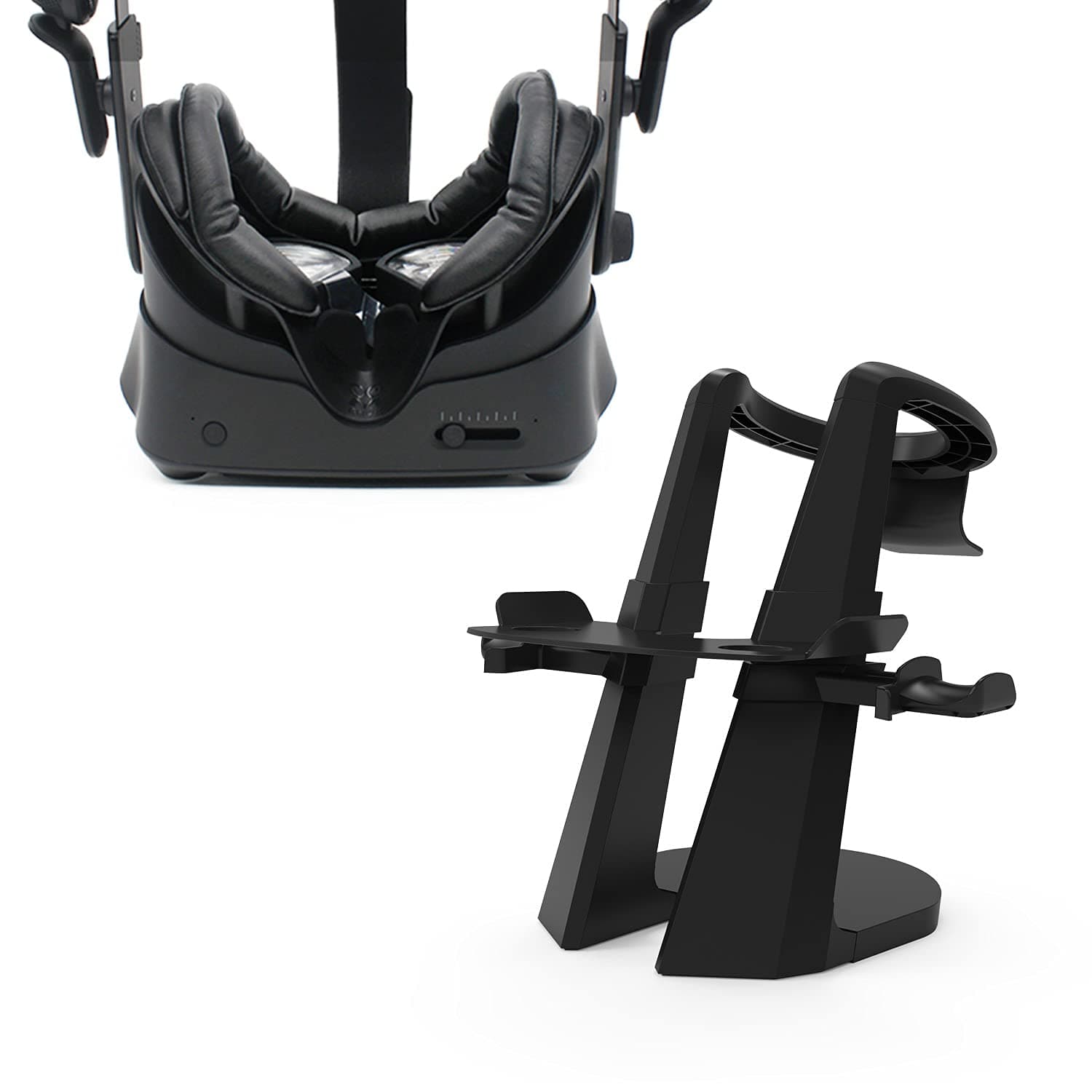 AMVR VR Headset Display Stand and Controllers Holder,Facial Interface Bracket & PU Leather Foam Face Cover Pad Replacement Comfort Set for Valve In...