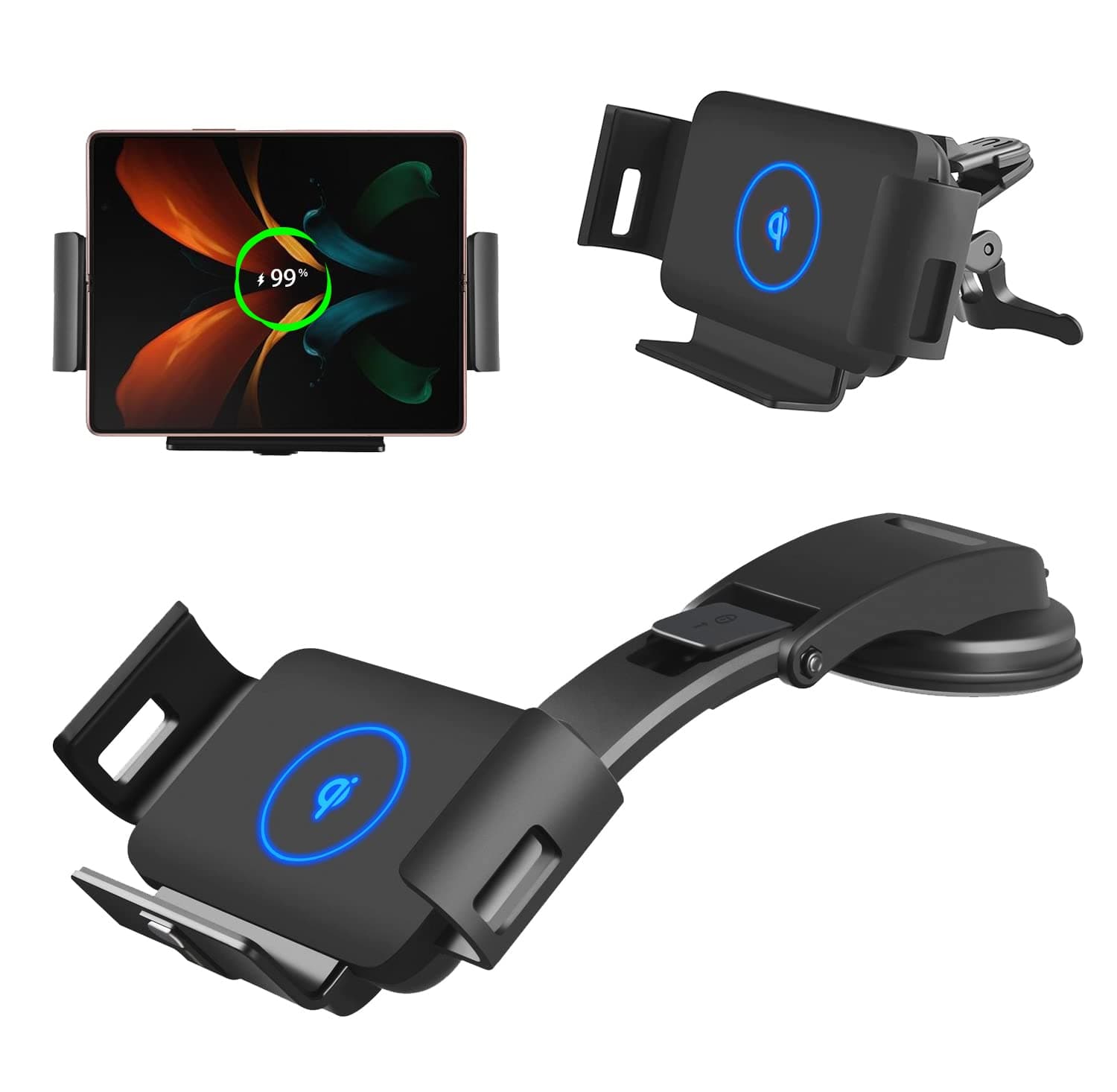 DOODBI Fast Wireless Car Charger, 15W Smart Qi Car Mount Phone Holder for Air Vent&Dashboard, Compatible with Samsung Galaxy Z Fold 4/3/13 pro max/...