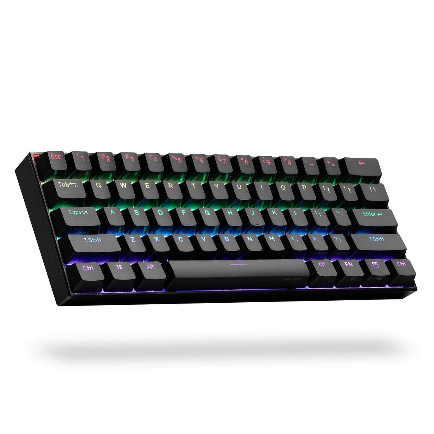 ANNE PRO 2, 60% Wired/Wireless Mechanical Keyboard (Gateron Brown Switch/Black Case) - Full Keys Programmable - True RGB Backlit - Tap Arrow Keys -...