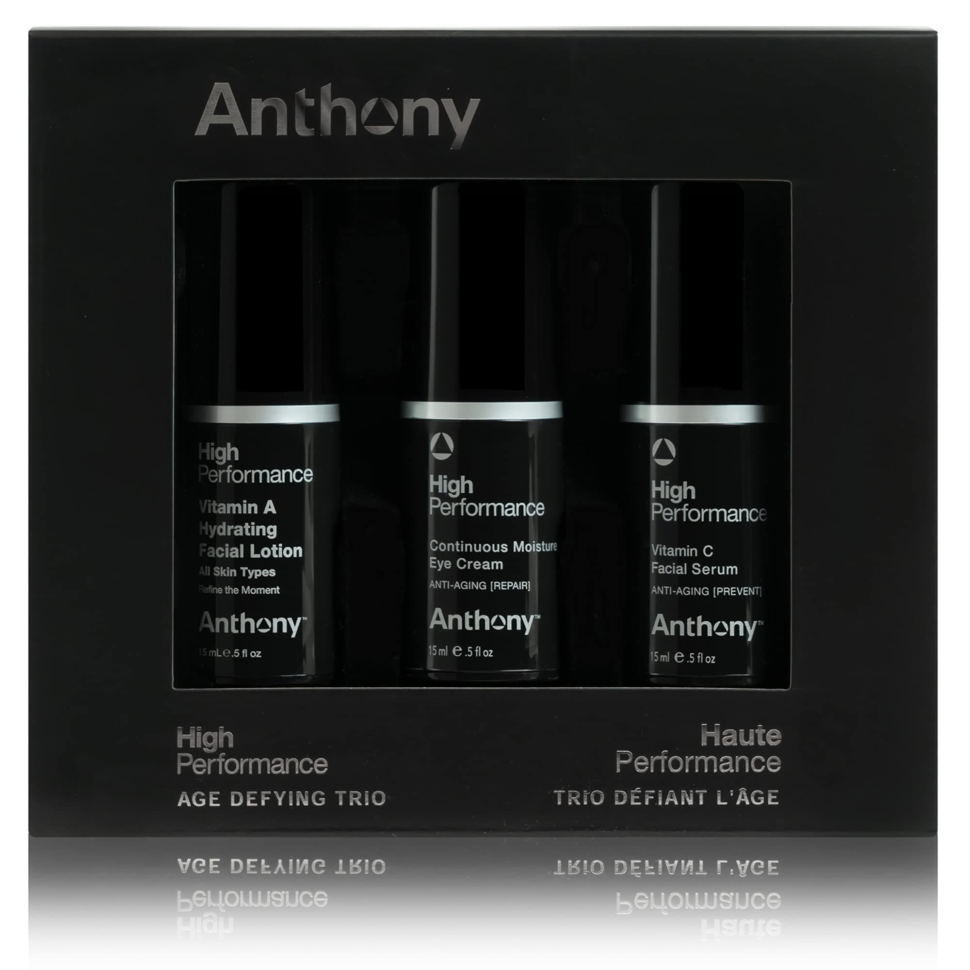 Anthony High Performance Trio Kit, Set Includes HP Continuous Moisture Eye Cream 0.5 Fl Oz, HP Vitamin C Facial Serum 0.5 Fl Oz, HP Vitamin A Hydra...