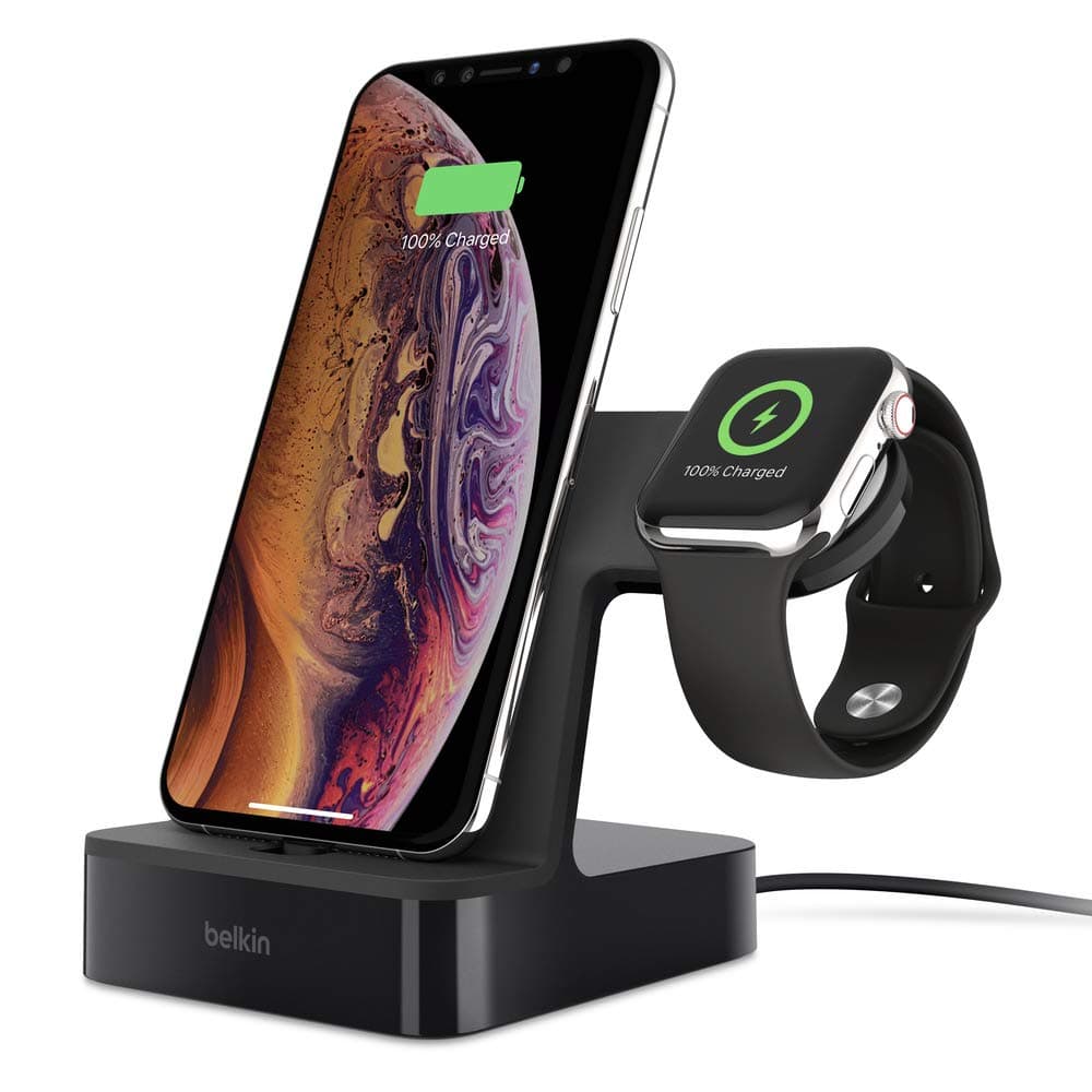 Belkin iPhone Charging Dock + Apple Watch Charging Stand (Powerhouse iPhone Charging Station) iPhone Dock, Apple Charging Station (Black)