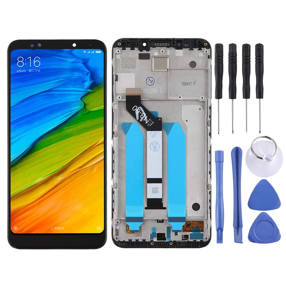 HUFAN LCD Screen and Digitizer Full Assembly with Frame for Xiaomi Redmi 5 Plus(Black) (Color : Black)