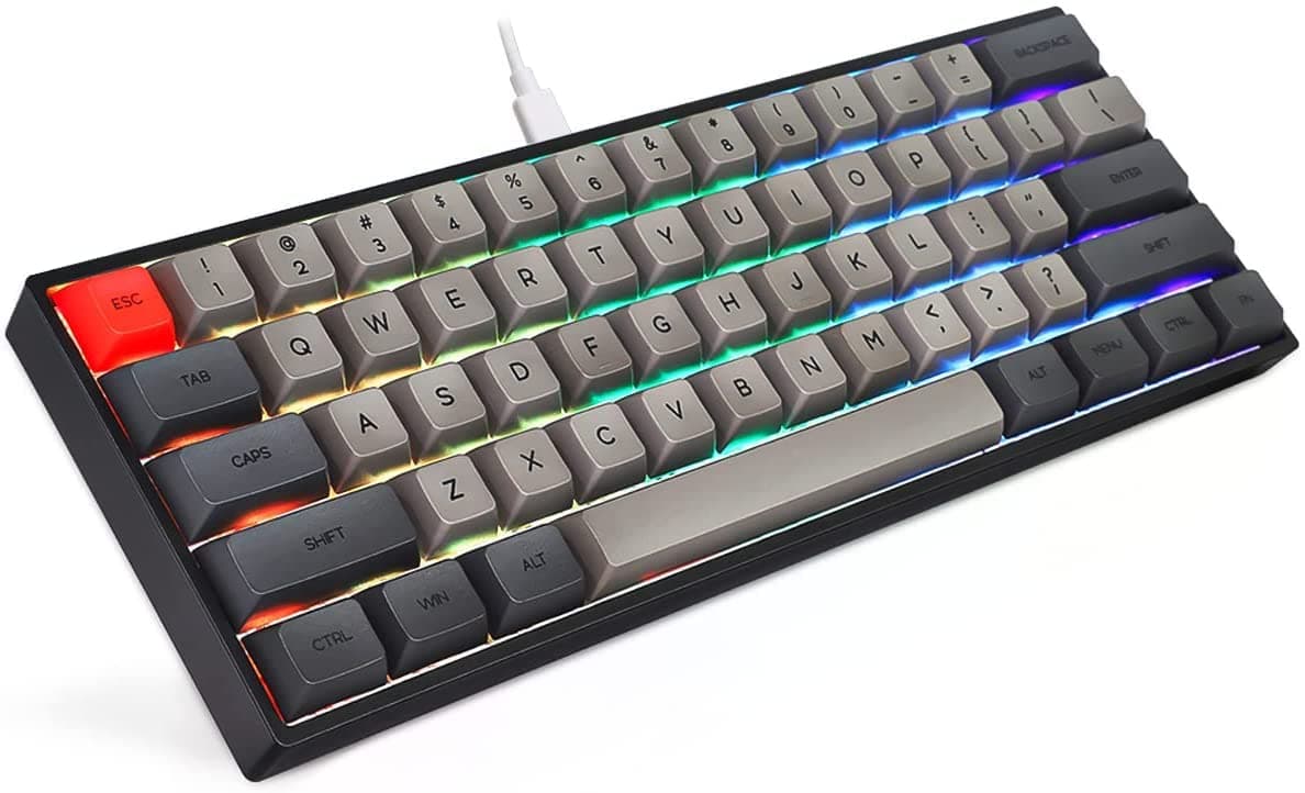 CHARAN SK61 61 Keys Mechanical Gaming Keyboard, 60% Compact Hot-Swappable RGB Backlit Keyboard with Type-C Cable for Win/Mac (Red Switch, Gray)