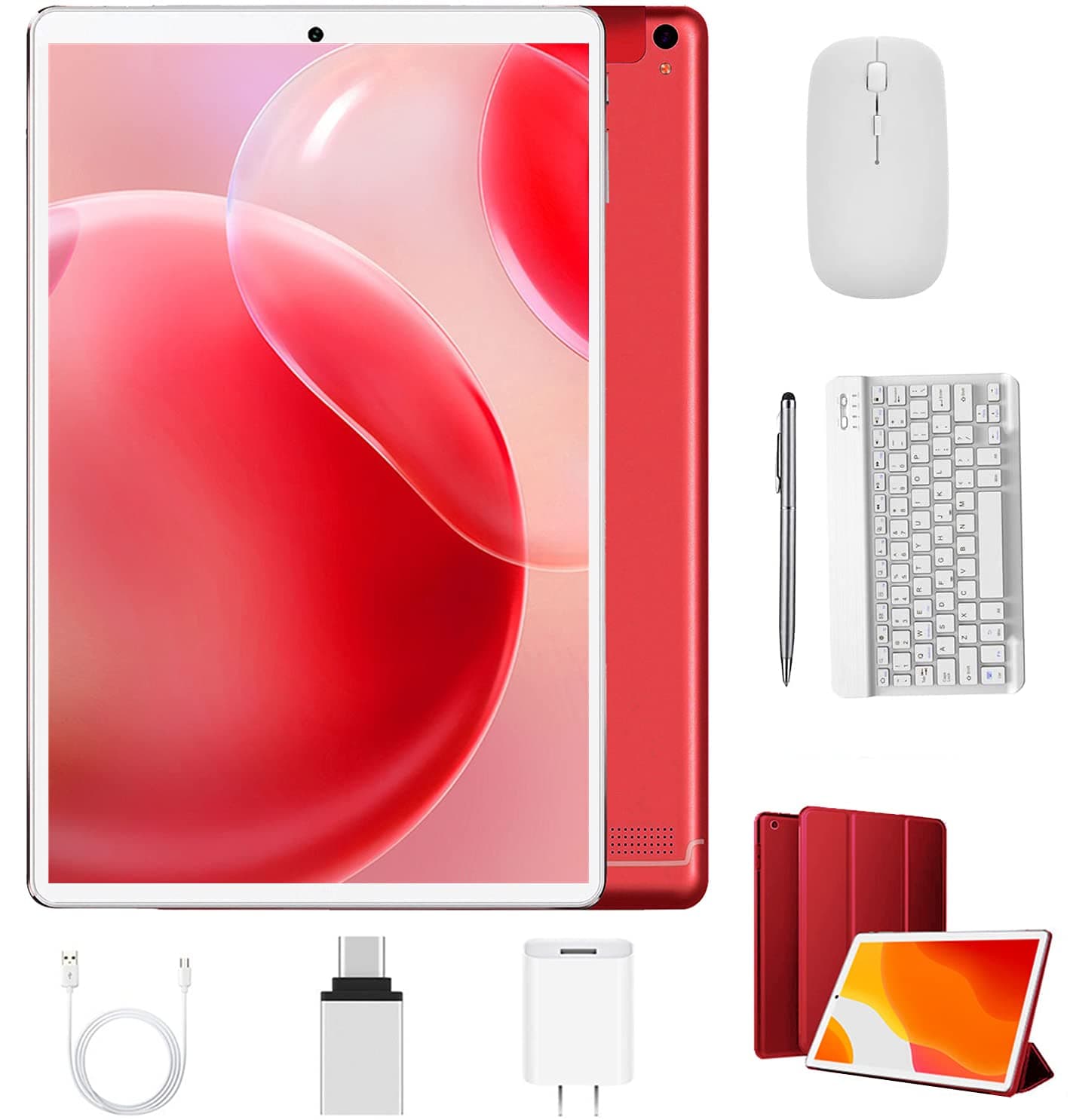 Combo Máy tính bảng Duoduogo 2 trong 1 - Màu đỏ - 10 inch 128GB - Bàn phím Bluetooth không dây - Bút cảm ứng - Chuột không dây