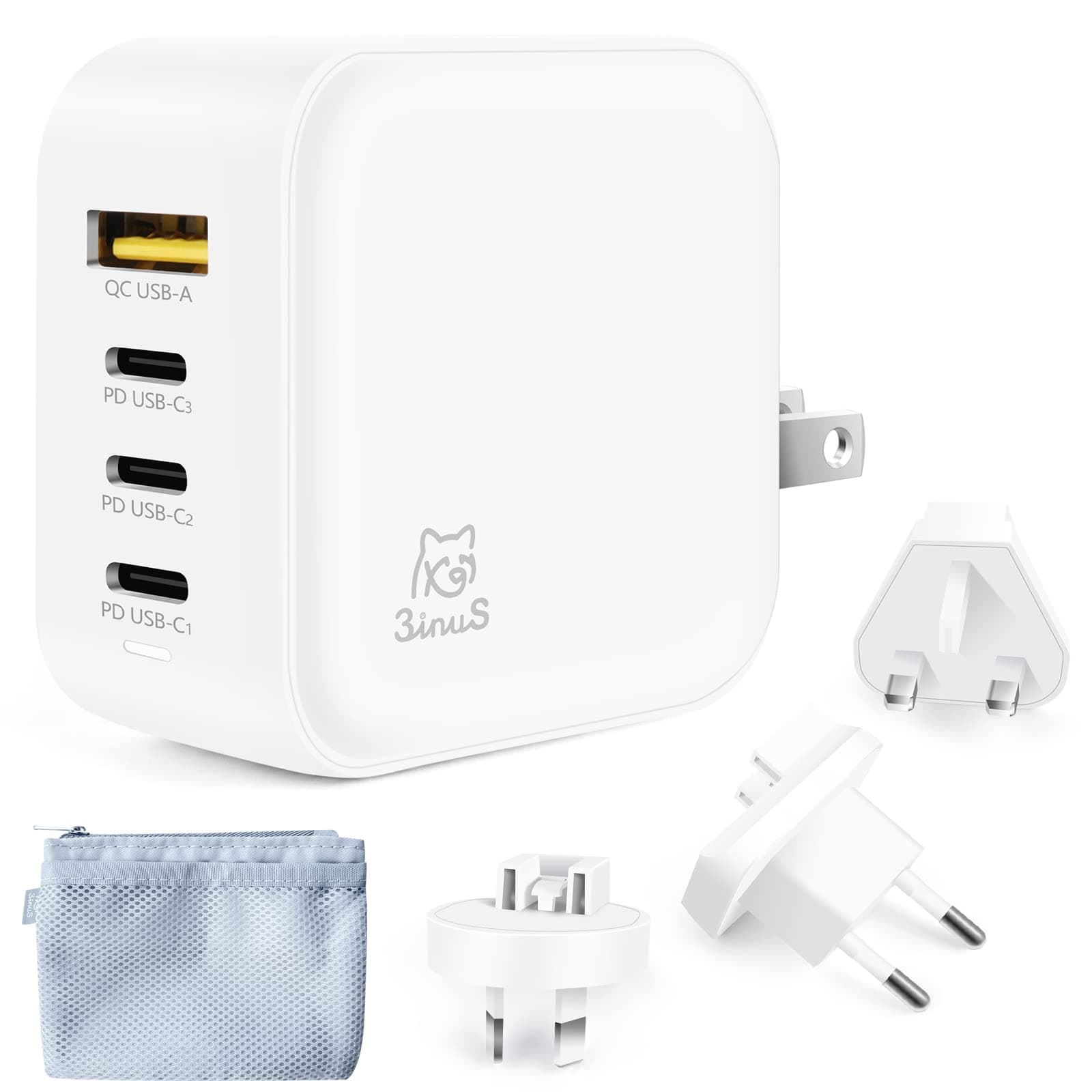 3inuS USB C Fast Charger, 100 W GaN 4-Port PD 3.0 PPS USB C Charger, Type C Compact Foldable Wall Charger Block for MacBook Pro/Air, Surface, iPhon...