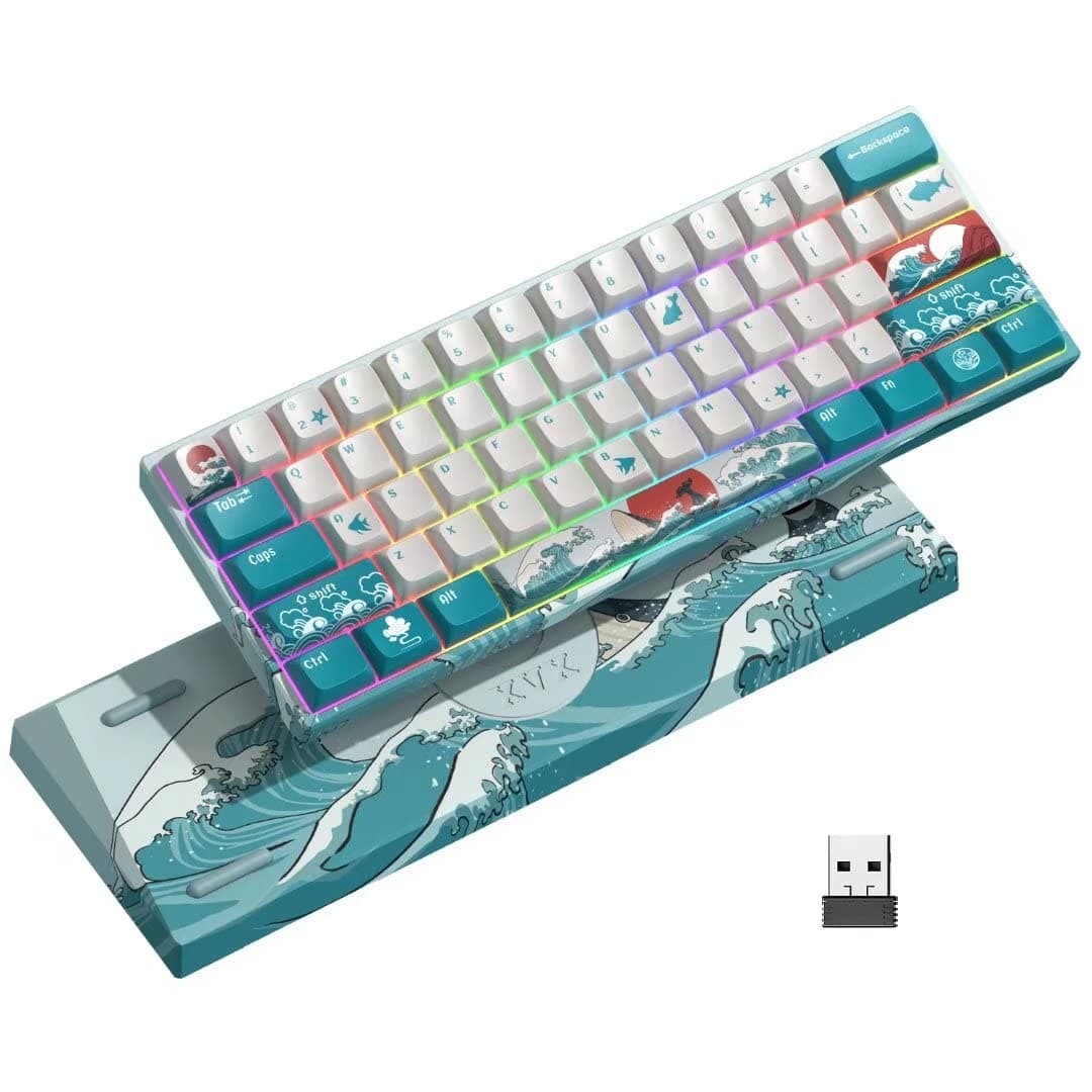 HITIME XVX M61 60% Mechanical Keyboard Wireless, Ultra-Compact 2.4G Rechargeable Gaming Keyboard, RGB Backlit Ergonomic Keyboard for Windows Mac PC...