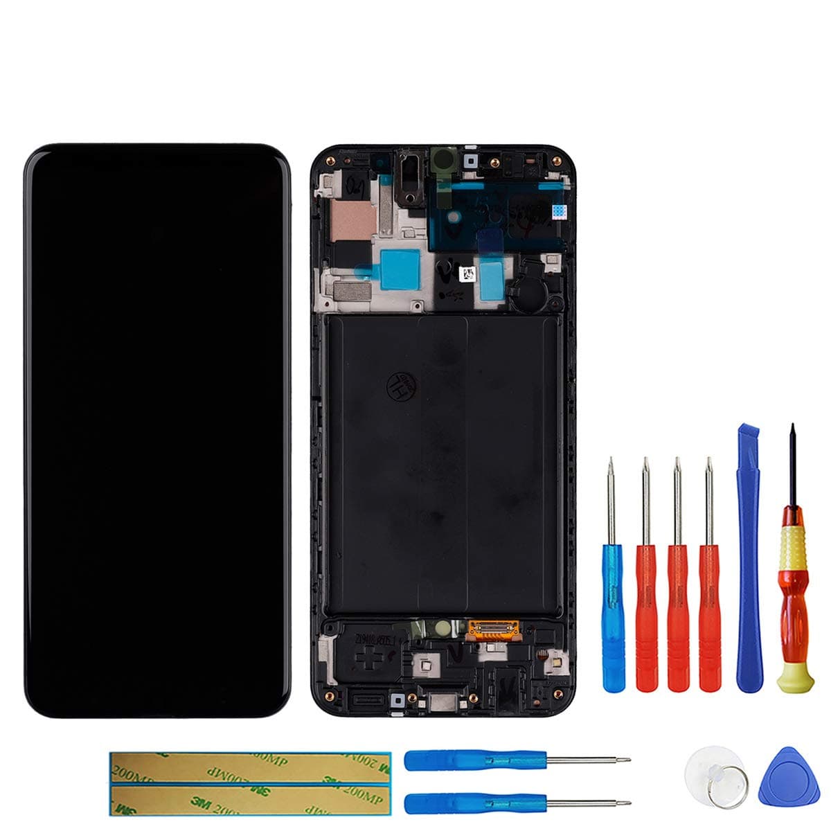 SWARK Super AMOLED Display Compatible with Samsung Galaxy A50 (2019) A505F/DS A505F A505FD A505A (Black with Frame) LCD Touch Screen Digitizer + Tools