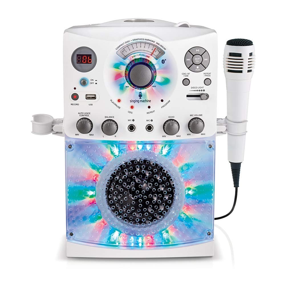 Singing Machine SML385UW Bluetooth Karaoke System with LED Disco Lights, CD+G, USB, and Microphone, White [Amazon Exclusive]