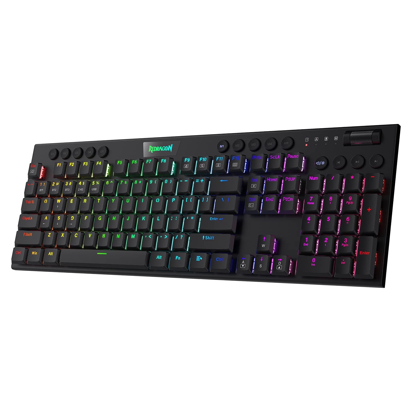 Redragon K618 Horus Wireless RGB Mechanical Keyboard, Bluetooth/2.4Ghz/Wired Tri-Mode Ultra-Thin Low Profile Gaming Keyboard w/No-Lag Cordless Conn...