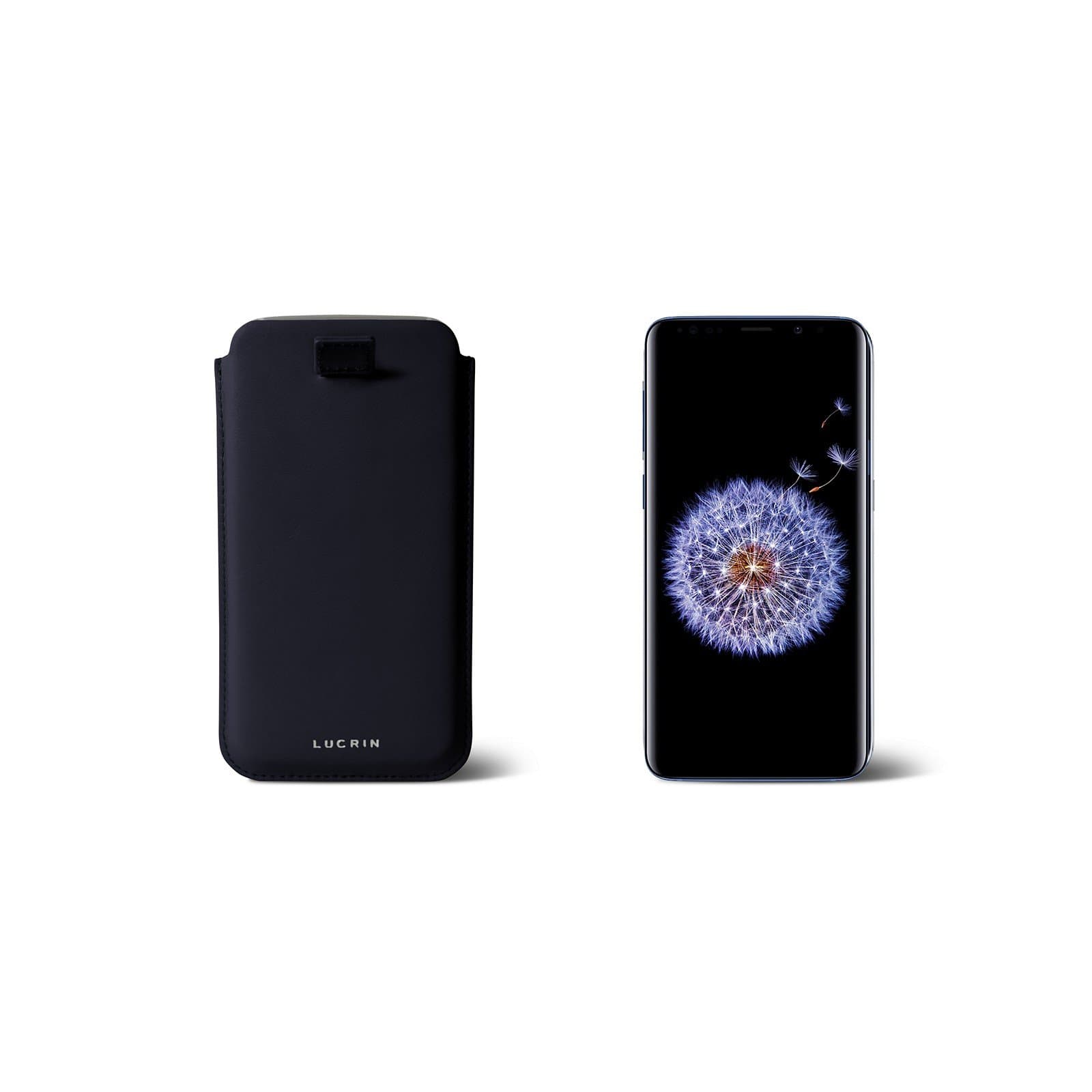 Lucrin - Samsung Galaxy S9 Plus / S8 Plus Pouch with Pull-up Strap - Navy Blue - Genuine Leather