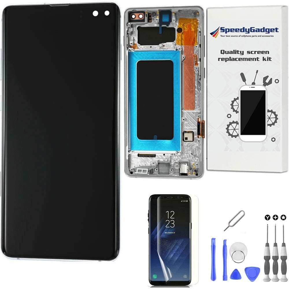 [Ceramic White Frame] for Samsung Galaxy S10 Plus AMOLED LCD Digitizer Screen Touch Assembly Display Replacement Part 6.4 inch