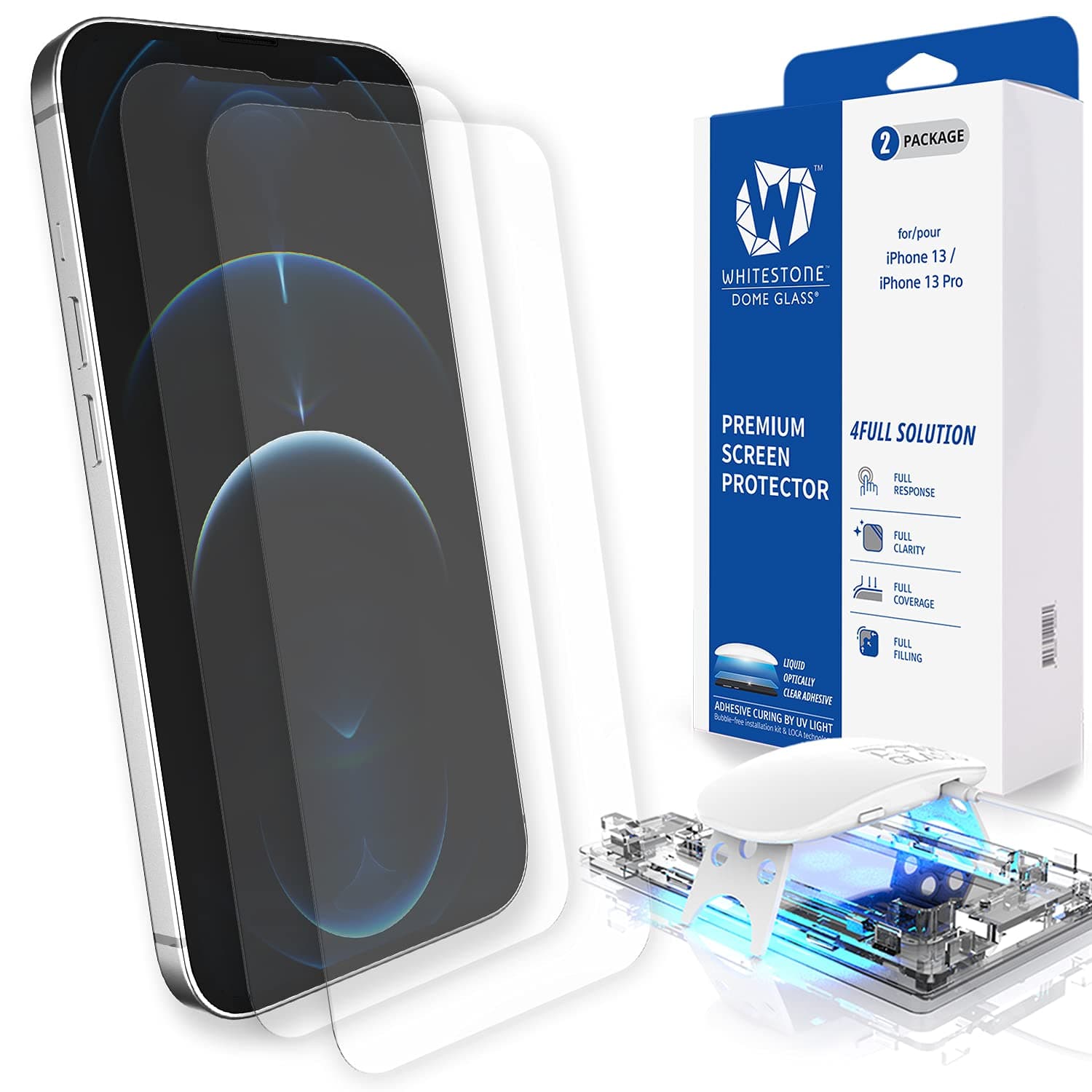 Whitestone Dome Glass Screen Protector for iPhone 13/13 pro (6.1"), Full Tempered Glass Shield with Liquid Dispersion Tech [Easy to Install Kit...