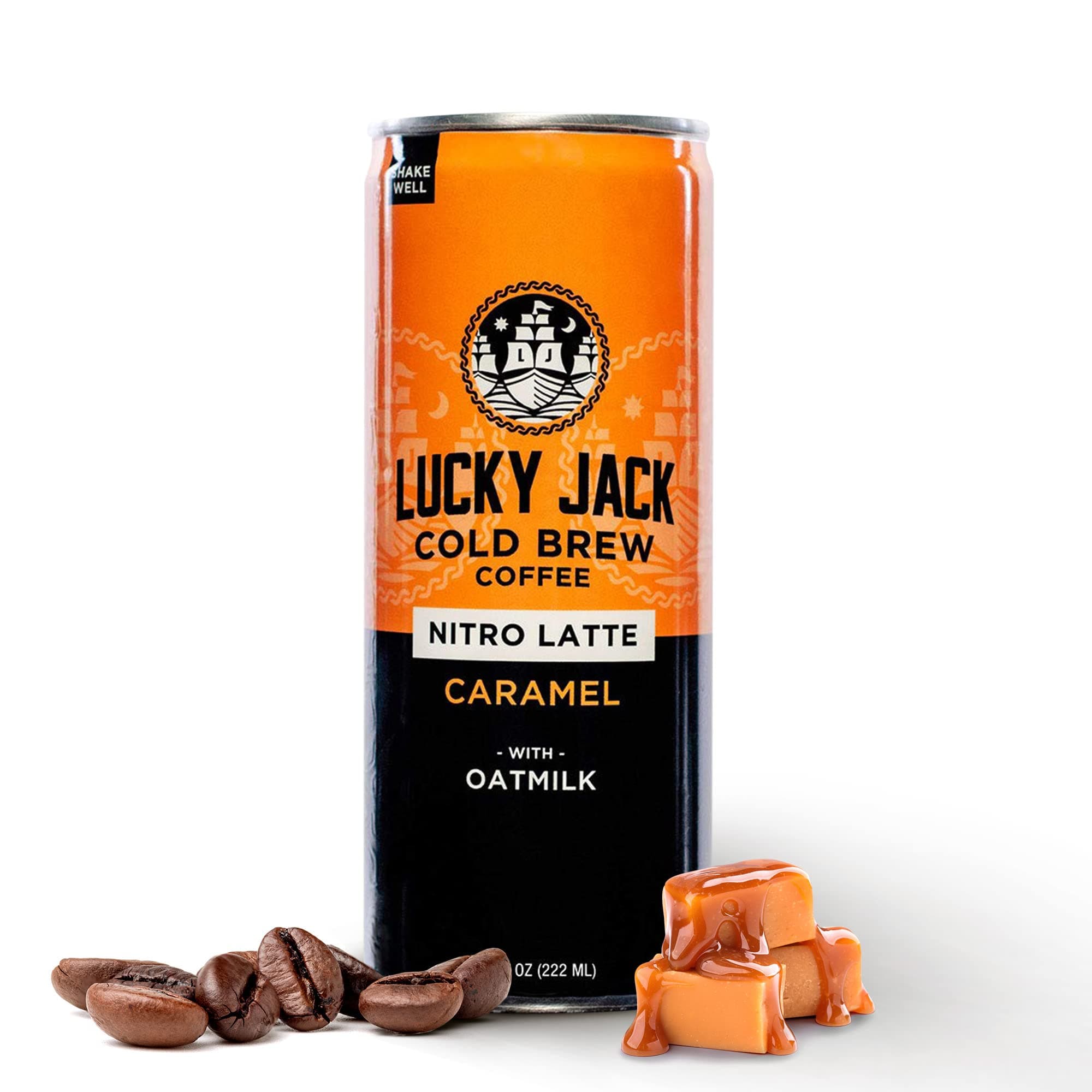 Lucky Jack Cold Brew Coffee Caramel - Draft Pour Nitro Latte w/ Oat Milk, 130mg Caffeine Per Serving - Gluten Free, Nut Free, Kosher & Organic - (1...