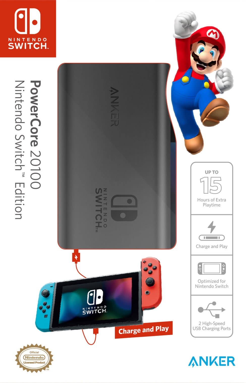 [Power Delivery] Anker PowerCore 20100 Nintendo Switch Edition, The Official 20100mAh Portable Charger for Nintendo Switch, for use with iPhone X/8...