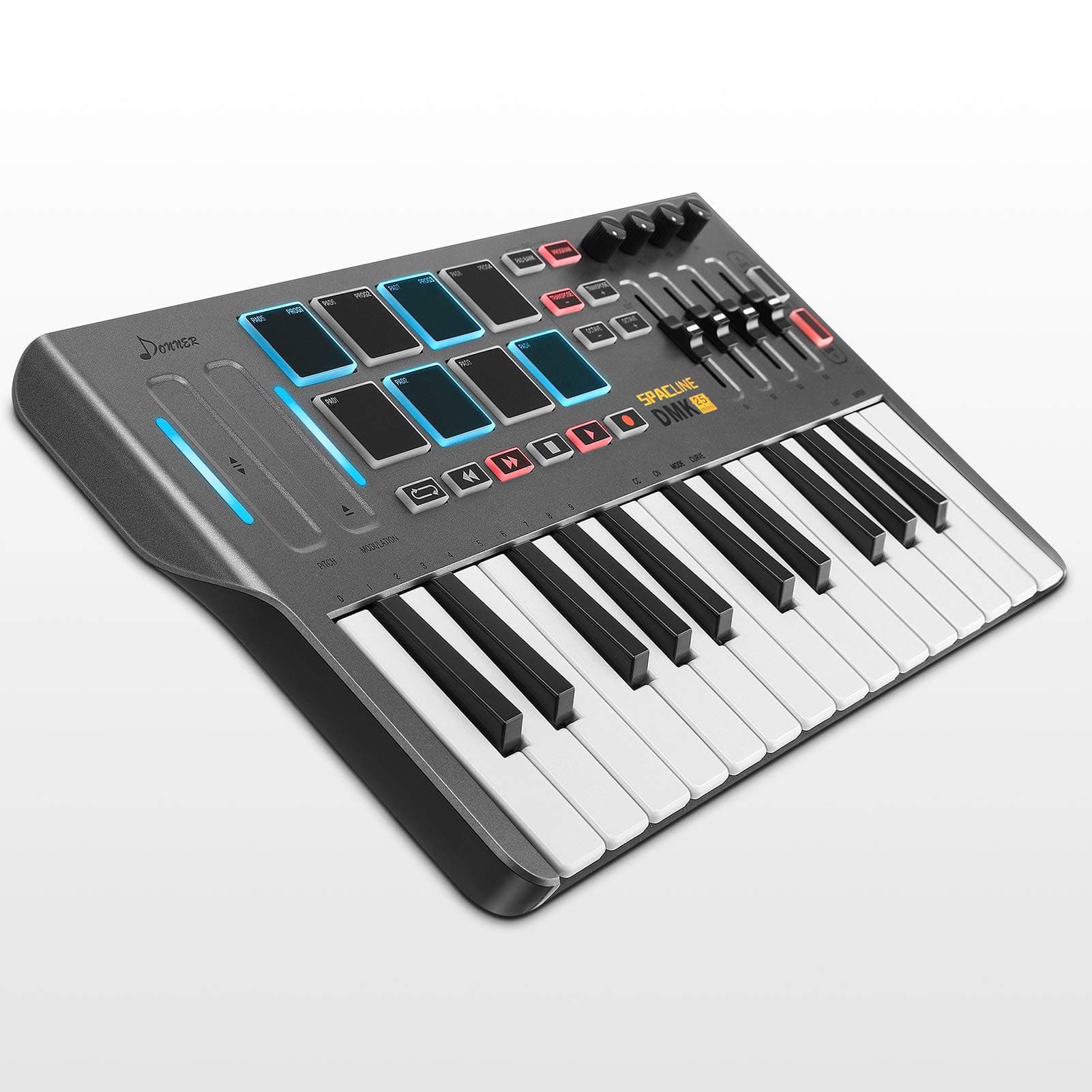 Donner MIDI Keyboard Controller, DMK25 Portable MIDI with 25 Responsive Keys, 8 Great Tactile Backlit Drum Pads, 4 Assignable Knobs for Beginners &...
