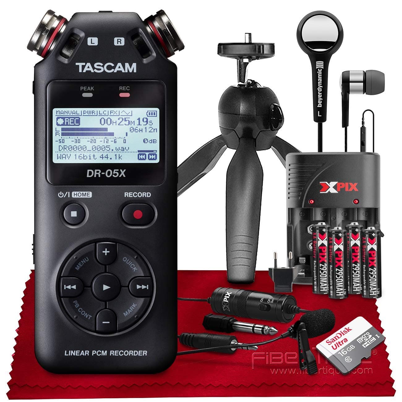 Tascam DR-05X 2-Input / 2-Track Portable Stereo Handheld Digital Audio Recorder w/USB Audio Interface (Black)++ 32GB + Beyerdynamic Earphones + Mic...