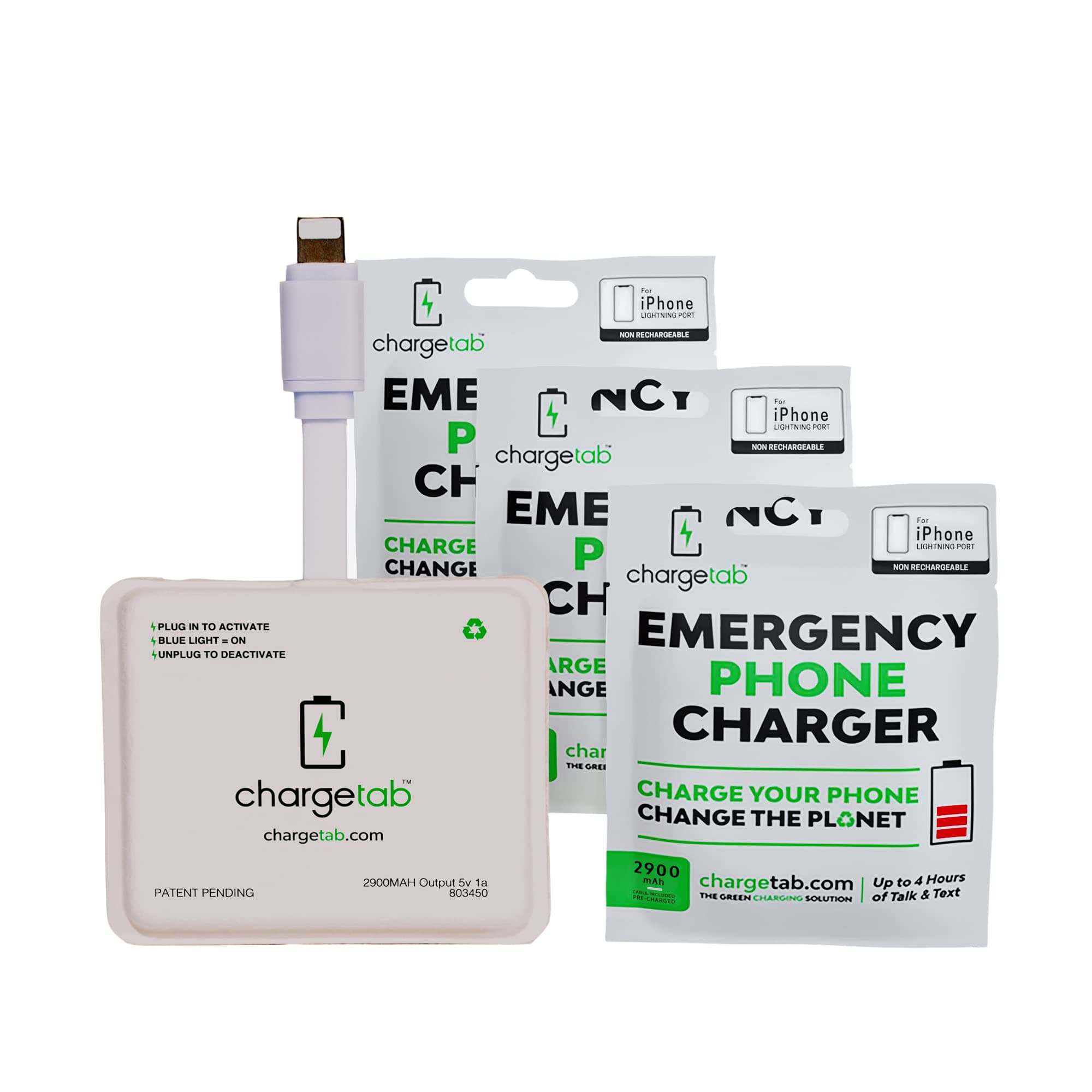 ChargeTab 10 Pack Emergency Portable Charger for On-The-Go Stand-by Power, iPhone Compatible, Pre-Charged Battery Pack with 2 Year Shelf Life (2900...