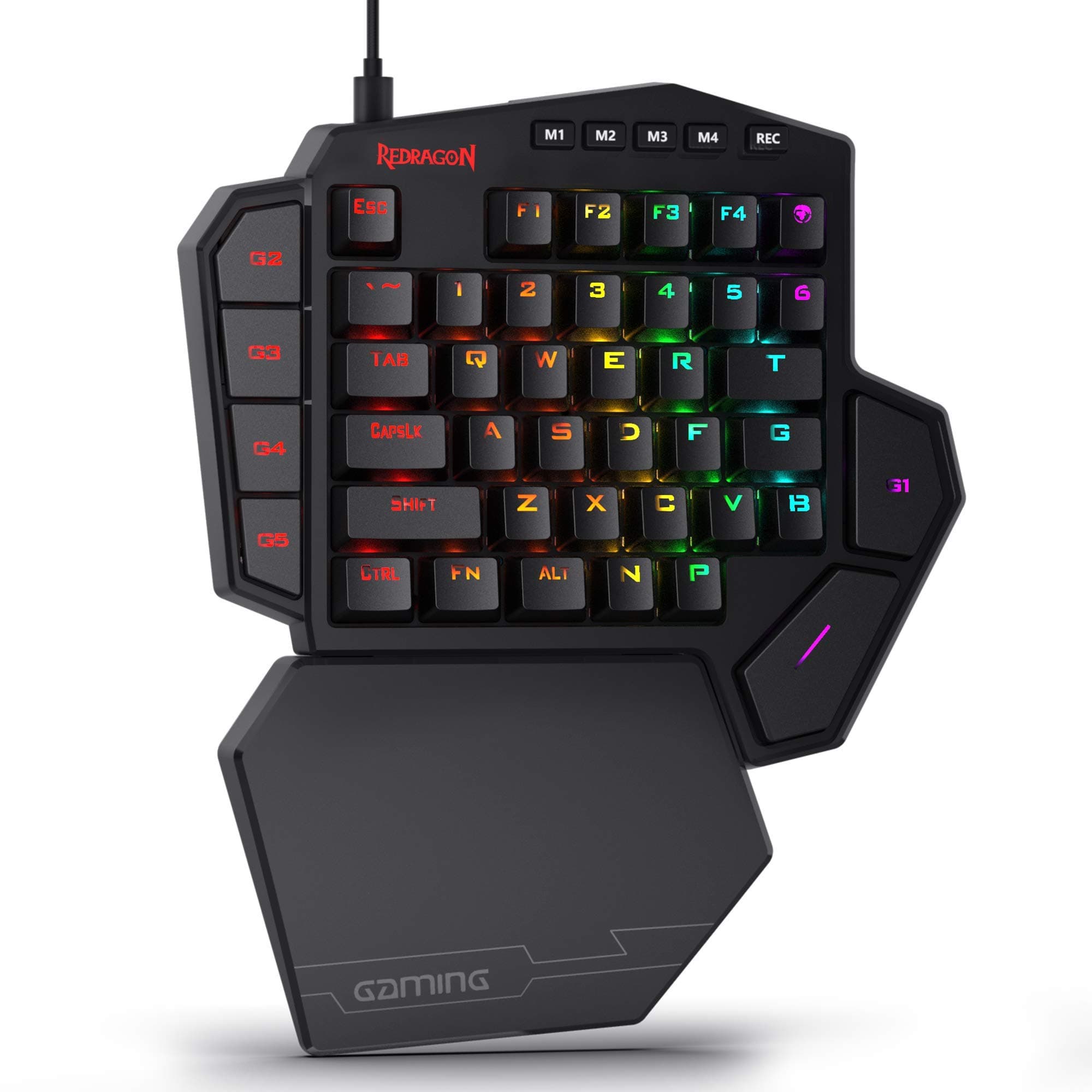 Redragon K585 DITI One-Handed RGB Mechanical Gaming Keyboard, Type-C Professional Gaming Keypad with 7 Onboard Macro Keys, Detachable Wrist Rest, 4...