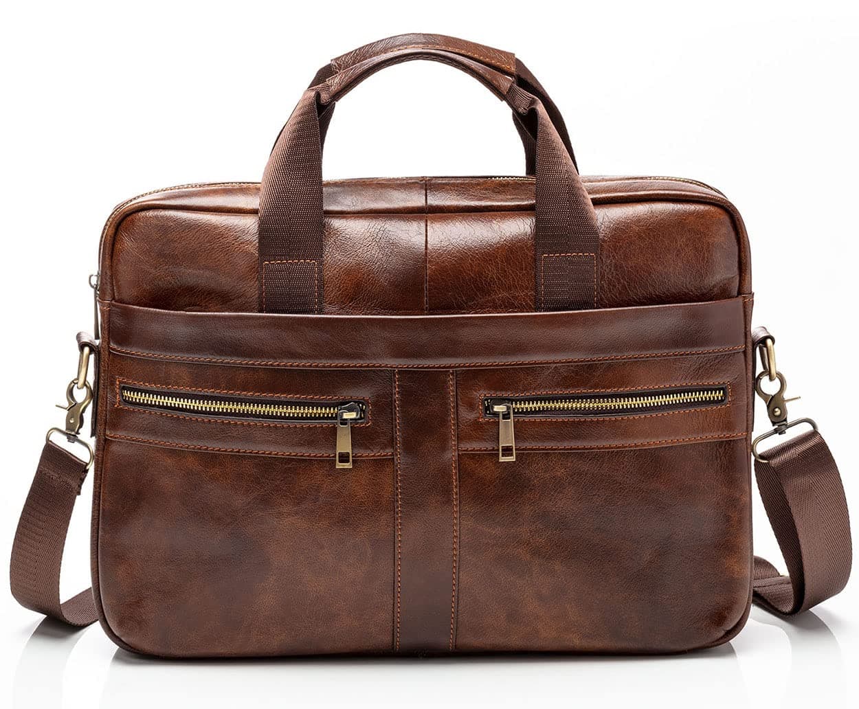 BRA1NST0RM Genuine Leather Messenger Bag for Men – Padded 14 Inch Laptop Briefcase
