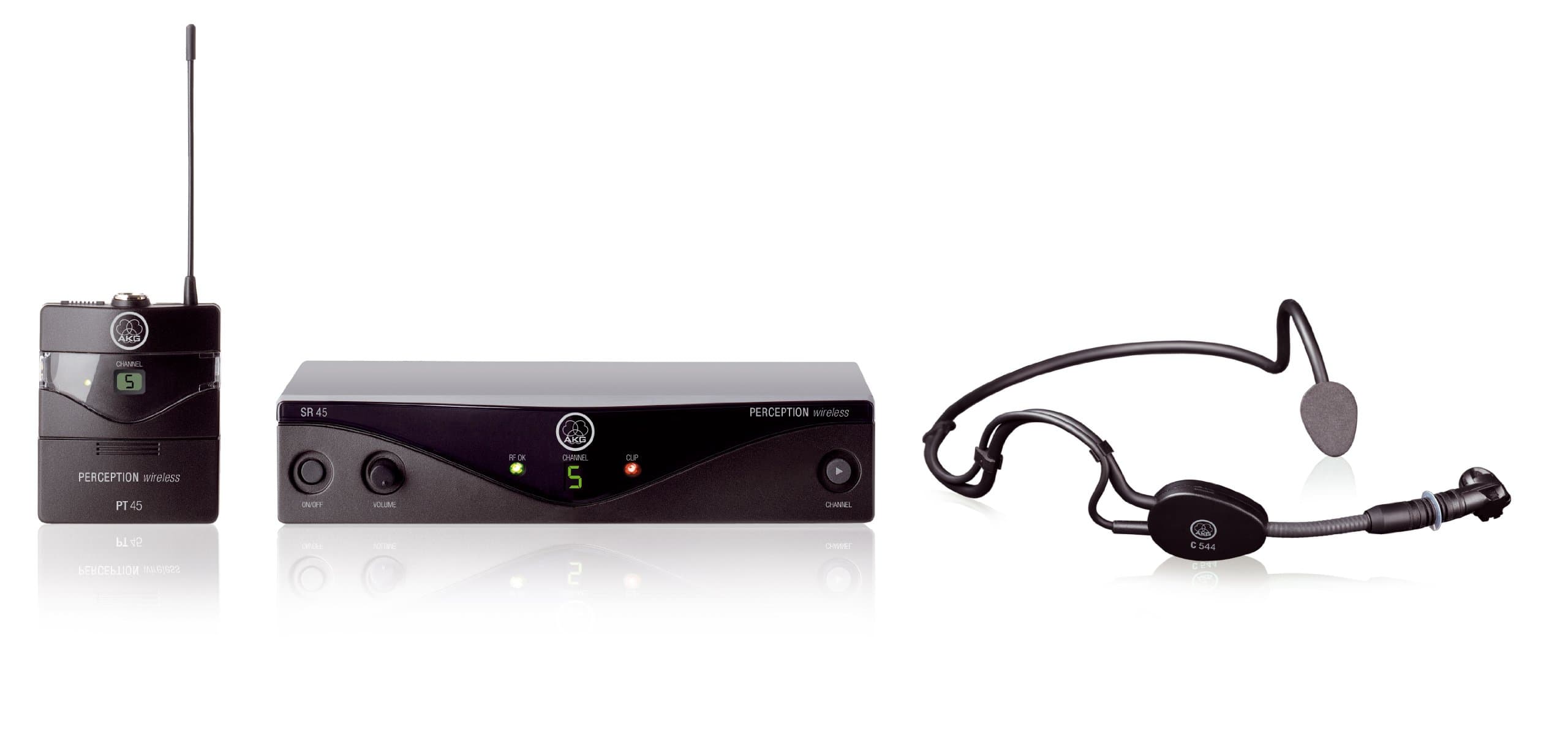 AKG Pro Audio Perception Wireless Microphone System with SR45 Stationary Receiver, PT45 Pocket Transmitter, and C544L Headworn Microphone- Sports S...