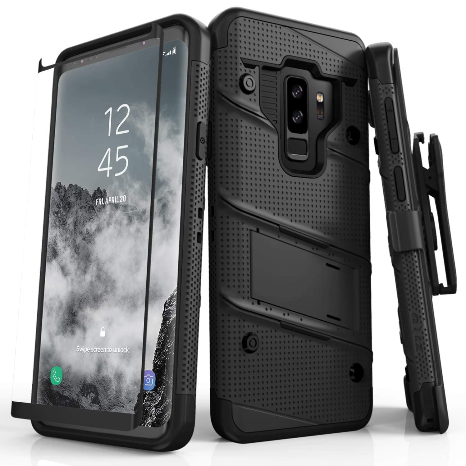 ZIZO Bolt Series for Samsung Galaxy S9 Plus Case Military Grade Drop Tested with Tempered Glass Screen Protector Holster Black